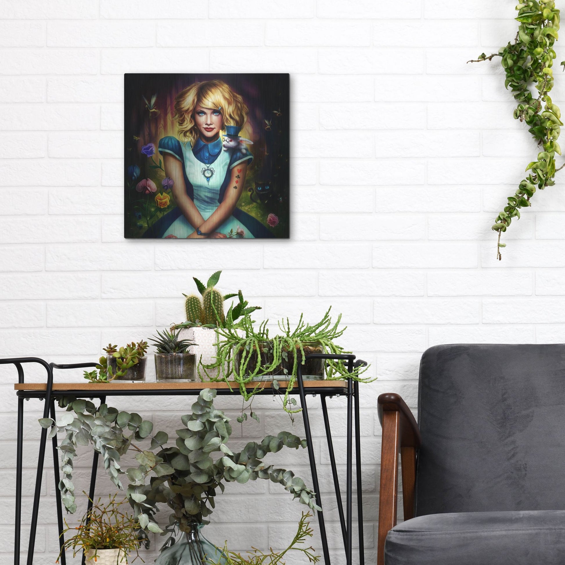 Luxe Metal Art 'Alice in Wonderland' by JoJoesArt, Metal Wall Art,12x12