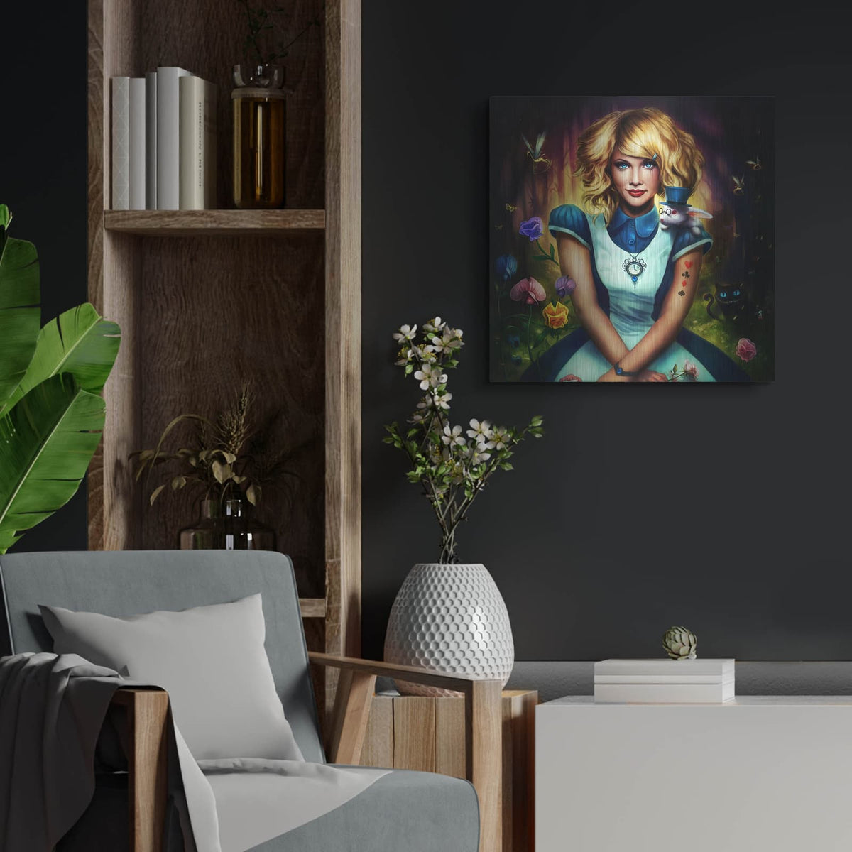 'Alice in Wonderland' by JoJoes Art – Metal Wall Art, 24x24 room view