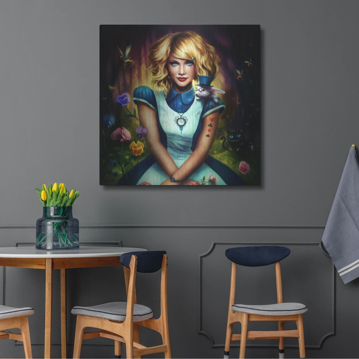 'Alice in Wonderland' by JoJoes Art – Metal Wall Art, 36x36 room view