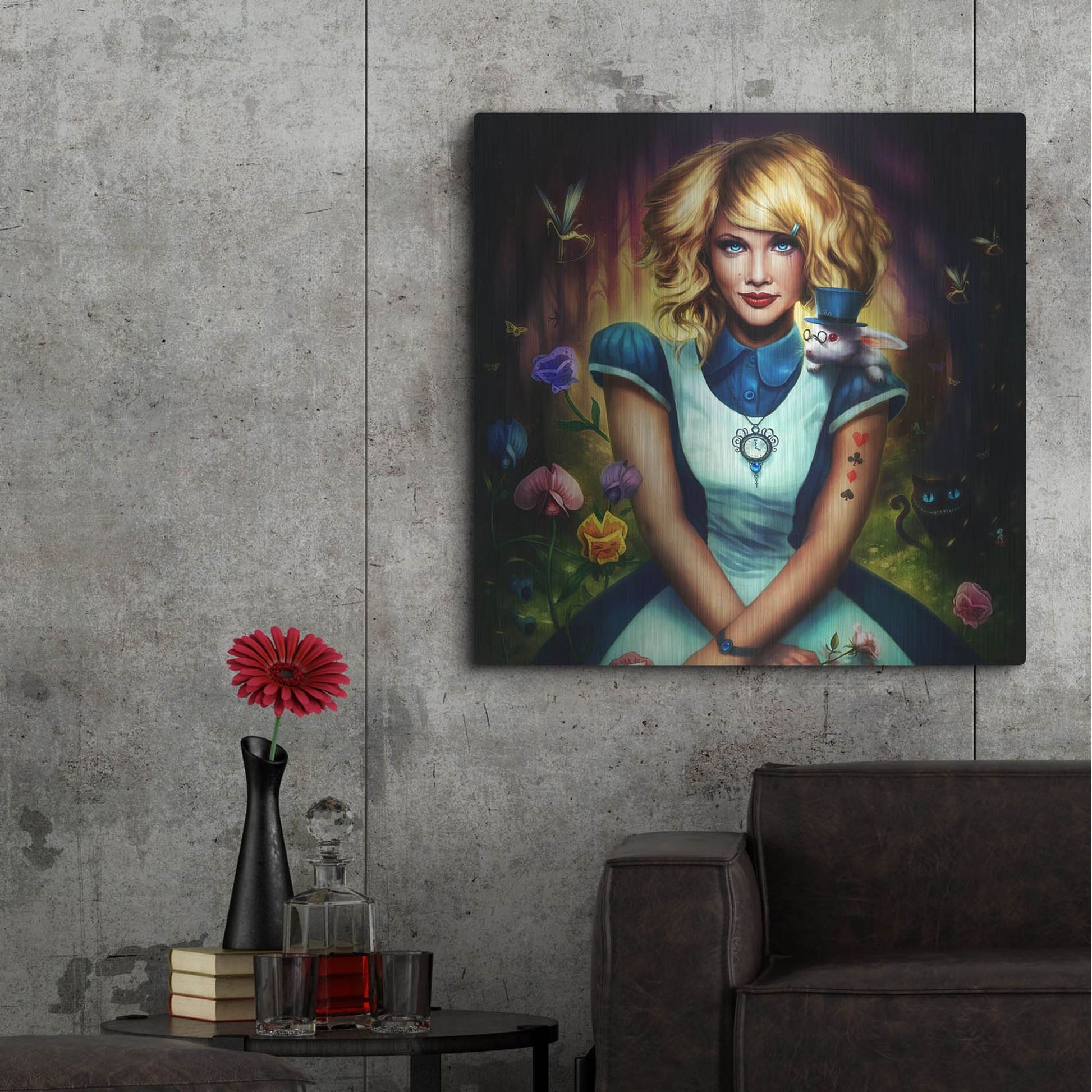 Luxe Metal Art 'Alice in Wonderland' by JoJoesArt, Metal Wall Art,36x36