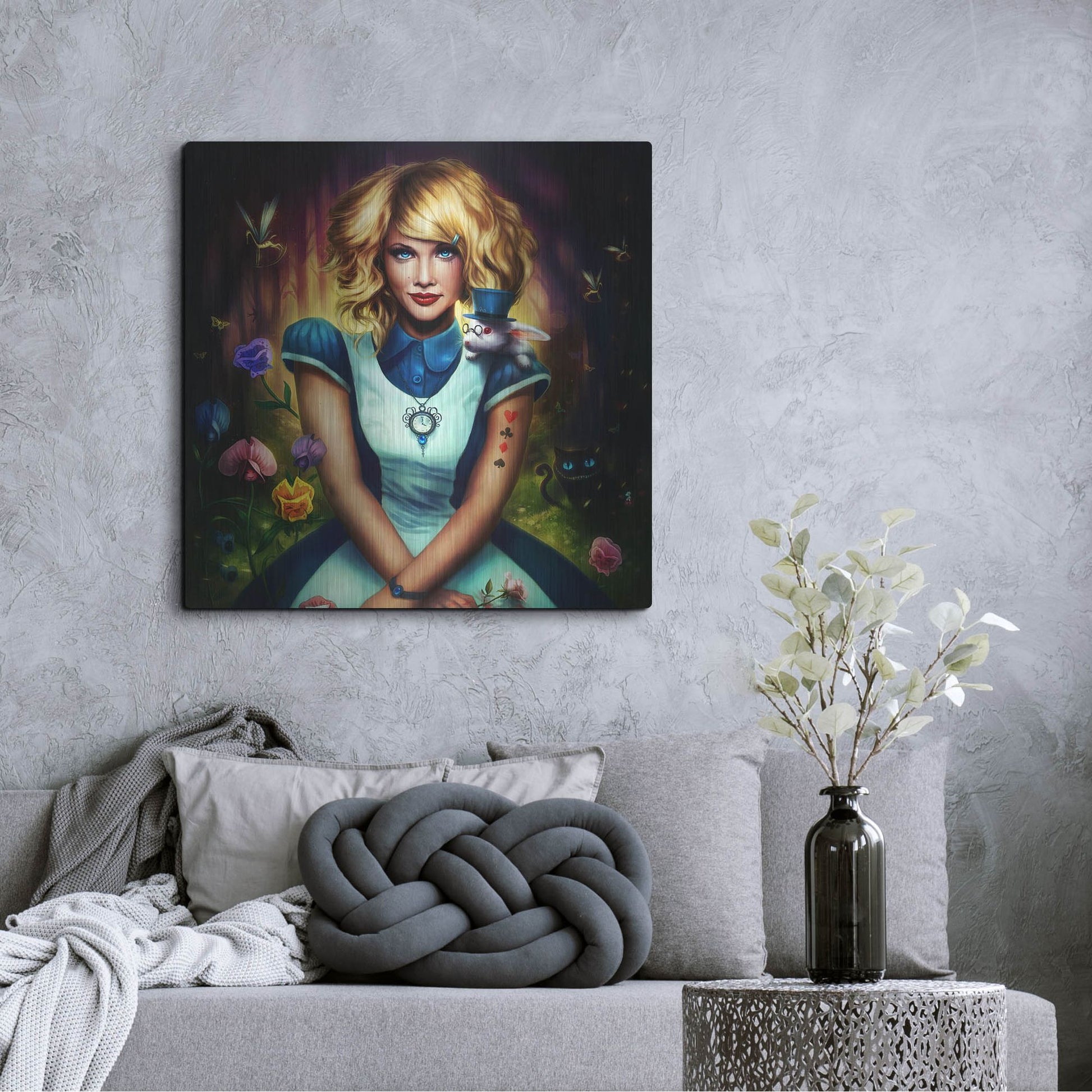 Luxe Metal Art 'Alice in Wonderland' by JoJoesArt, Metal Wall Art,36x36