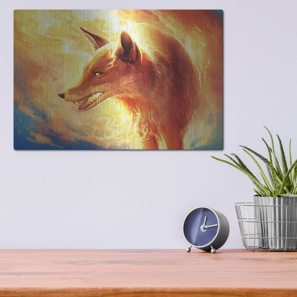 Luxe Metal Art 'Fire Fox' by JoJoesArt, Metal Wall Art,16x12