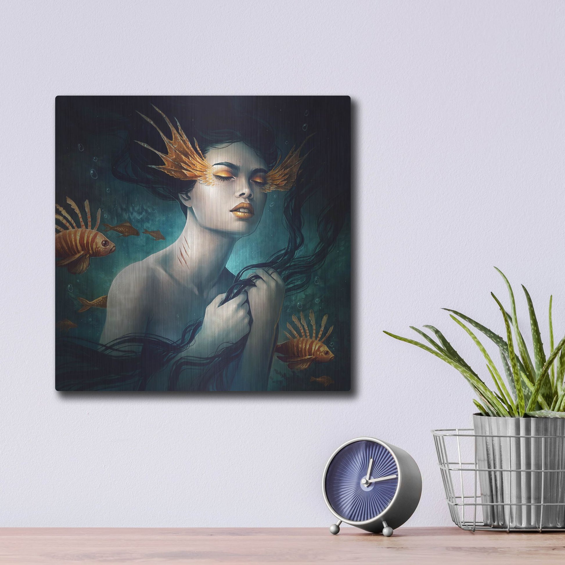 Luxe Metal Art 'Mermaid' by JoJoesArt, Metal Wall Art,12x12