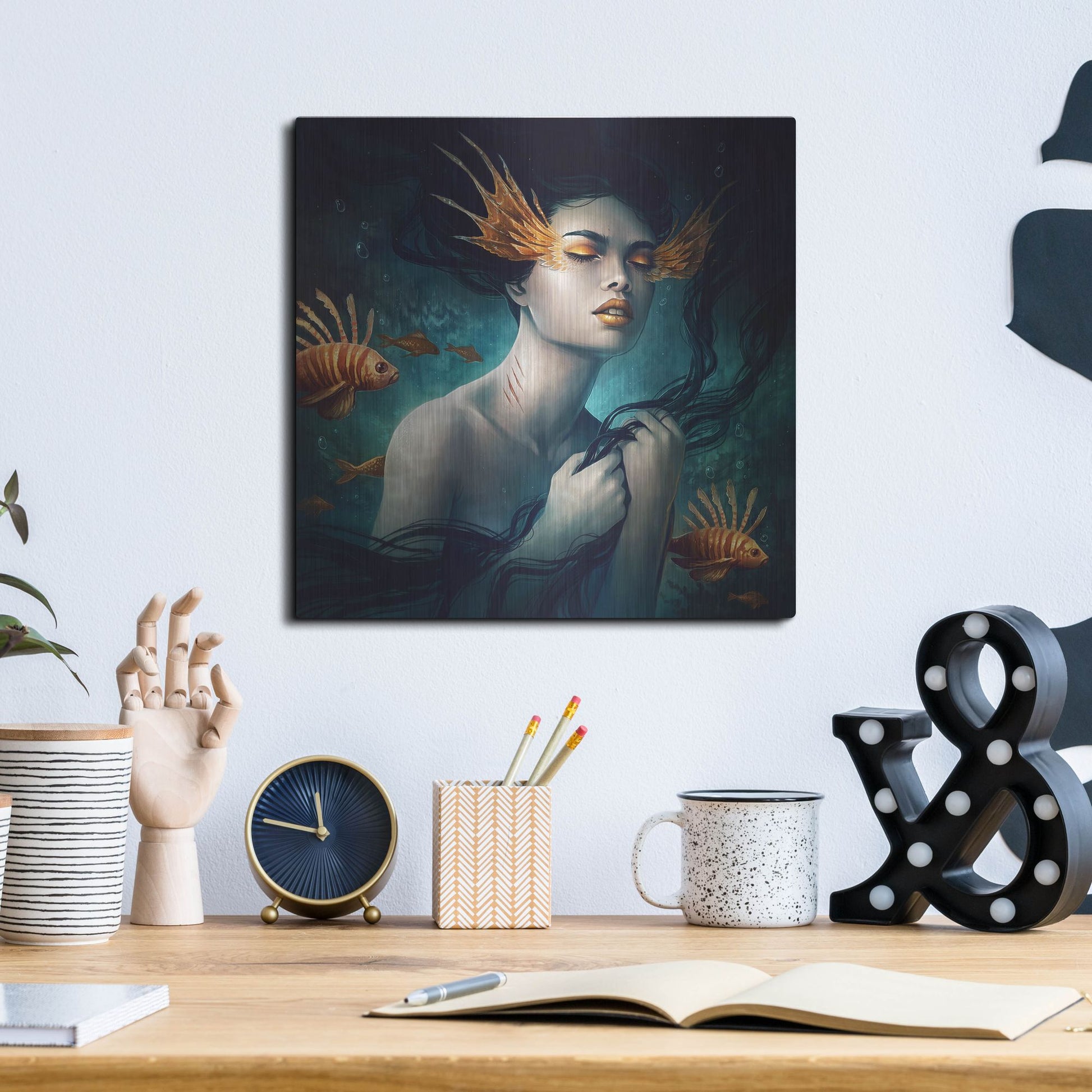 Luxe Metal Art 'Mermaid' by JoJoesArt, Metal Wall Art,12x12