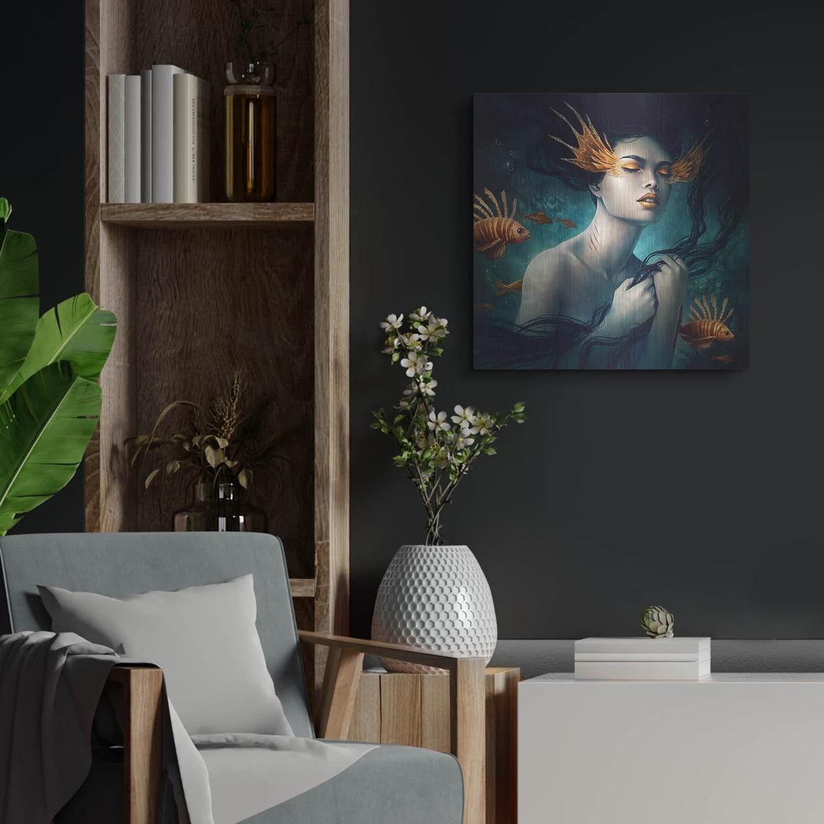 'Mermaid' by JoJoes Art – Metal Wall Art, 24x24 room view