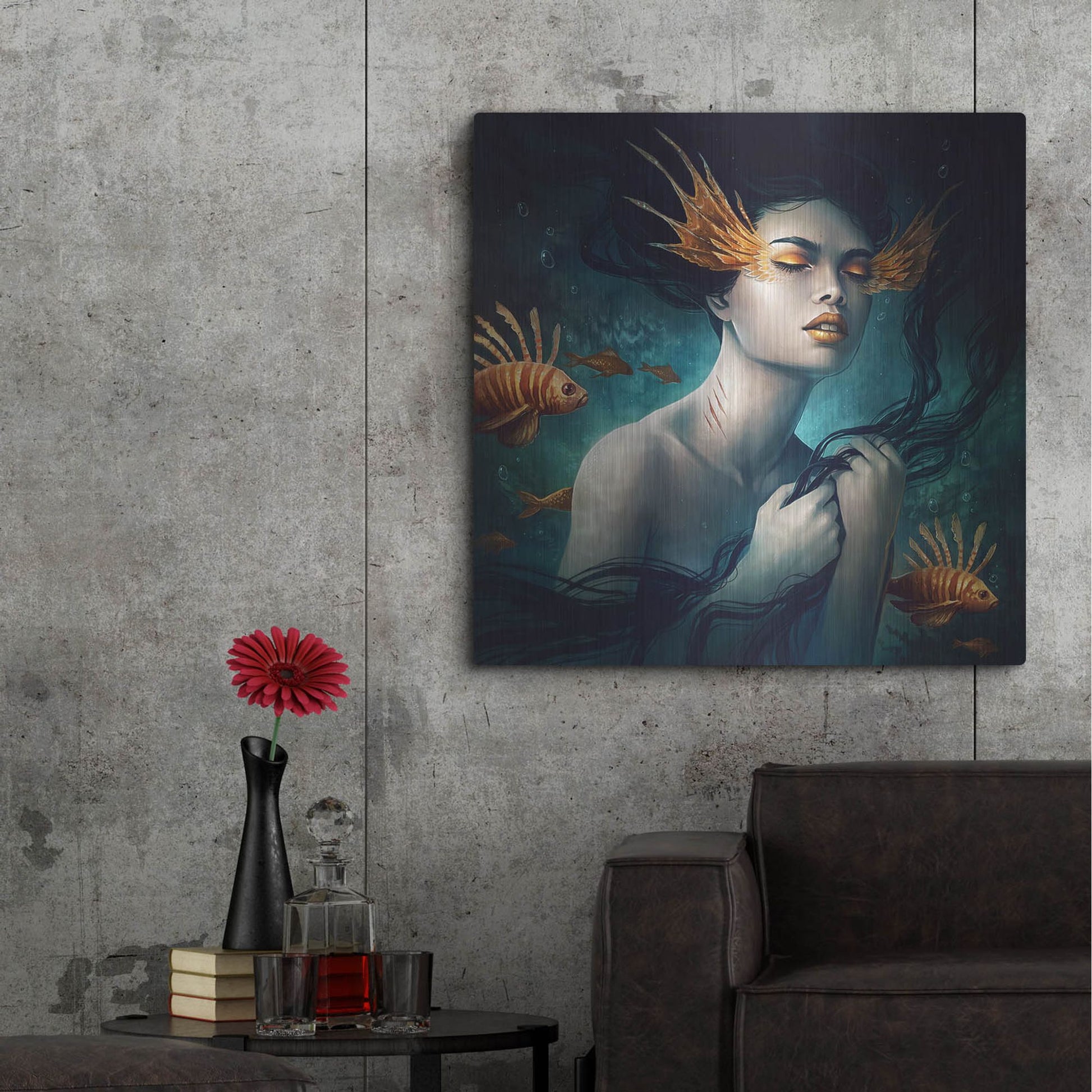 Luxe Metal Art 'Mermaid' by JoJoesArt, Metal Wall Art,36x36