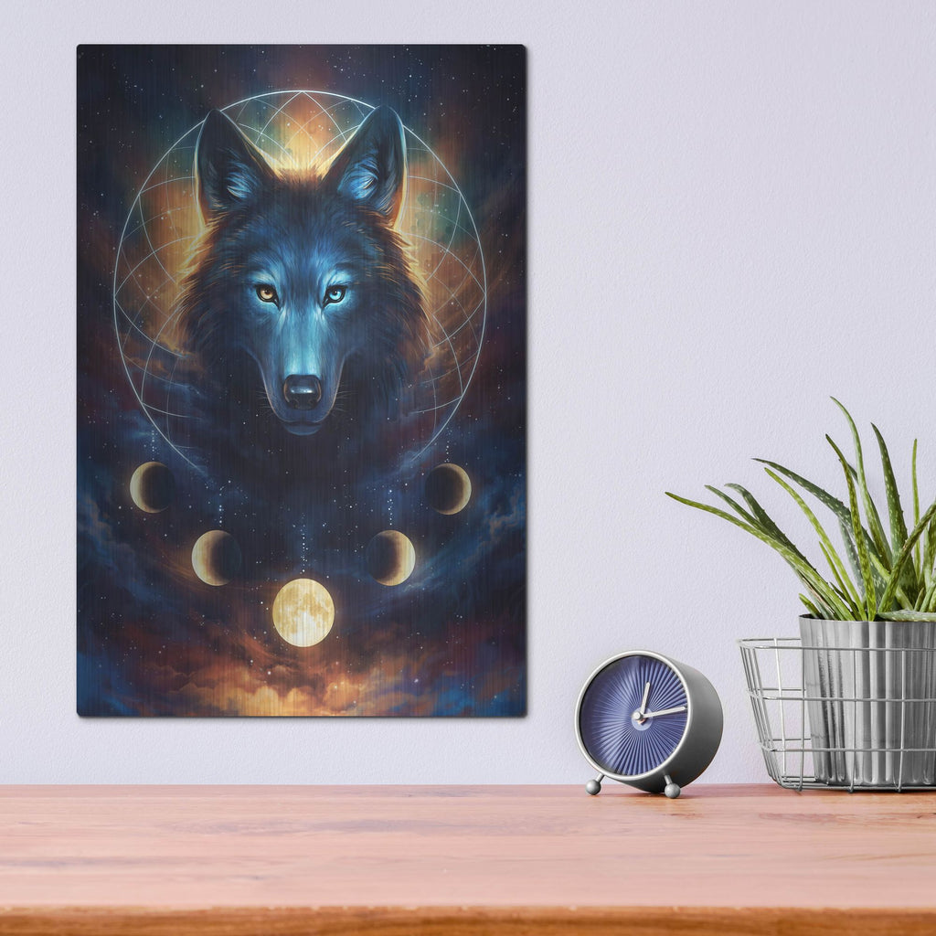 Luxe Metal Art 'Dream Catcher Wolf' by JoJoesArt, Metal Wall Art,12x16
