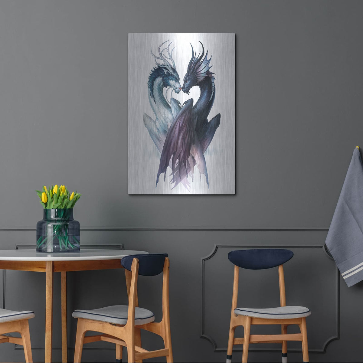 'Yin Yang Dragons' by JoJoes Art – Metal Wall Art, 24x36 room view