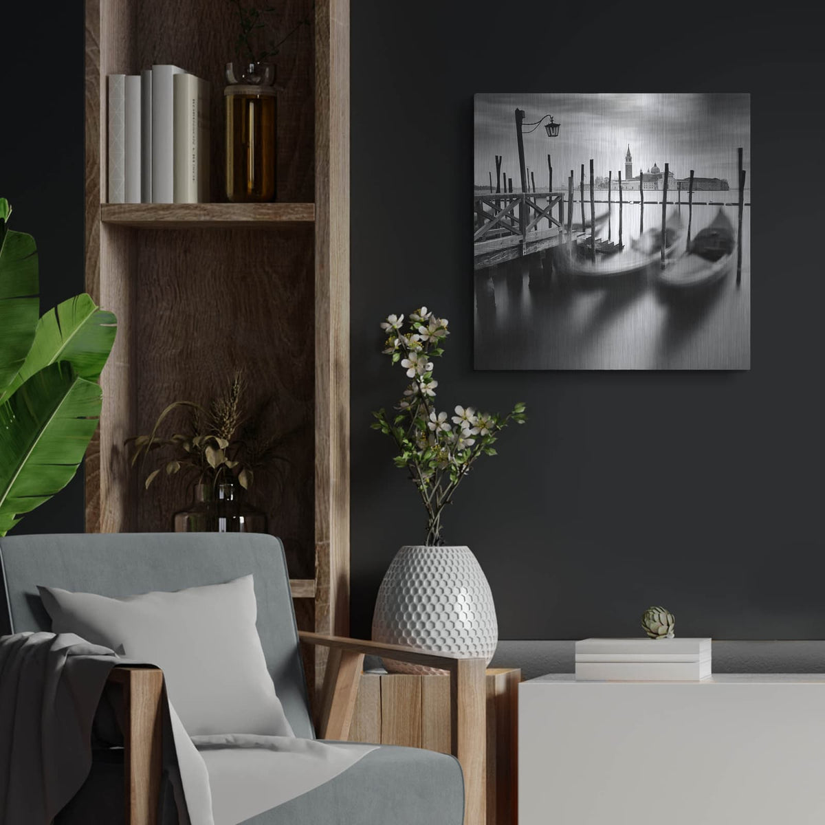 'Venice Gondolas' by Nina Papiorek – Metal Wall Art, 24x24 room view