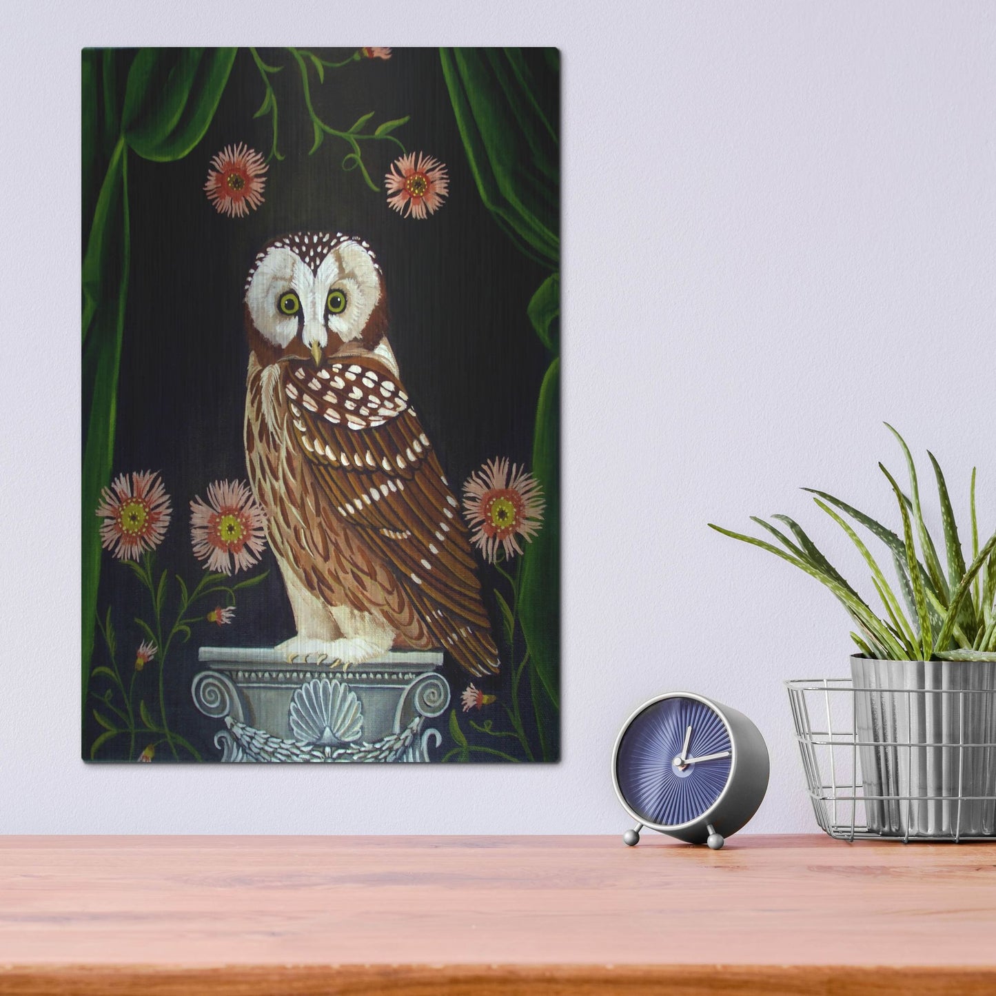 Luxe Metal Art 'Owl Guardian Print' by Catherine A Nolin, Metal Wall Art,12x16