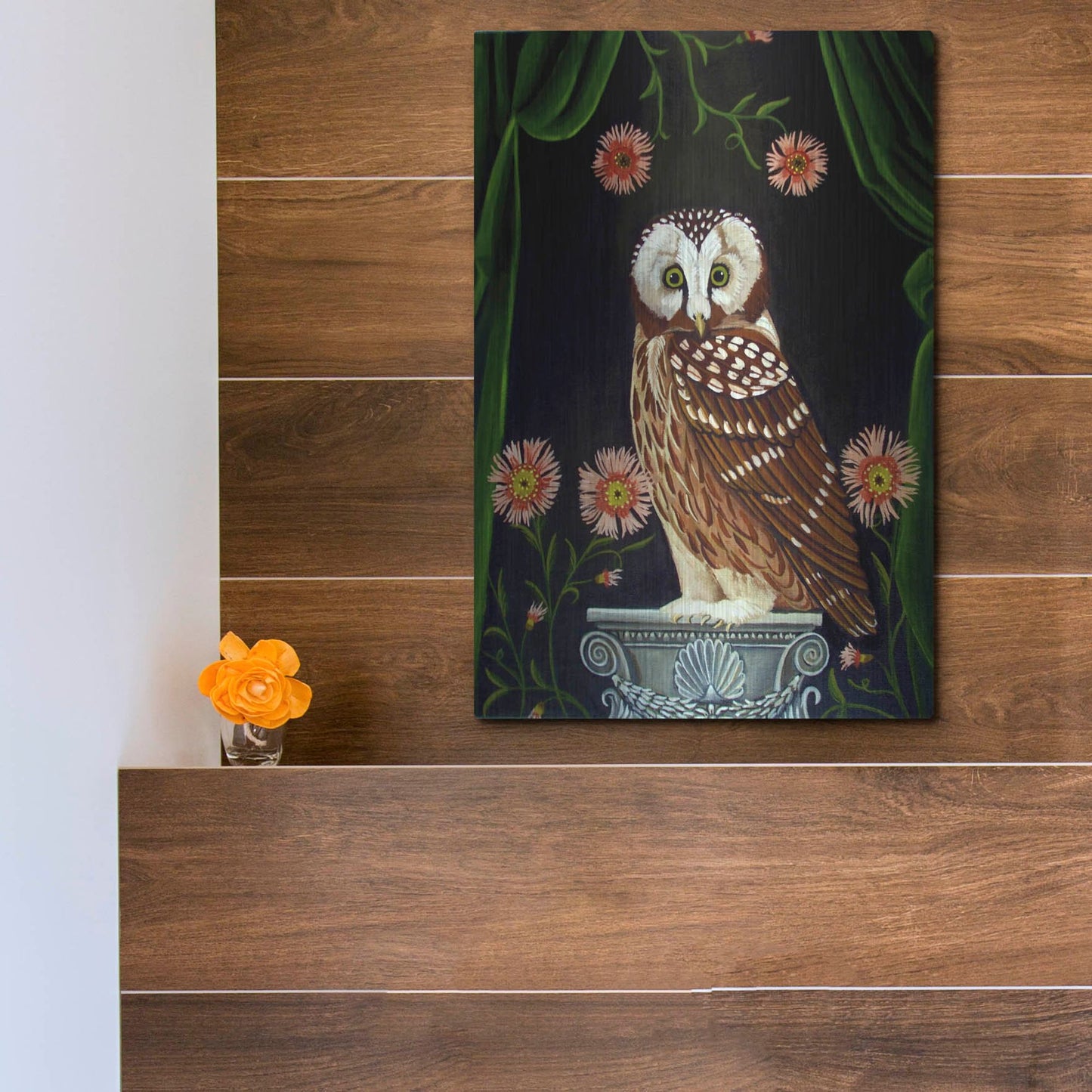 Luxe Metal Art 'Owl Guardian Print' by Catherine A Nolin, Metal Wall Art,12x16