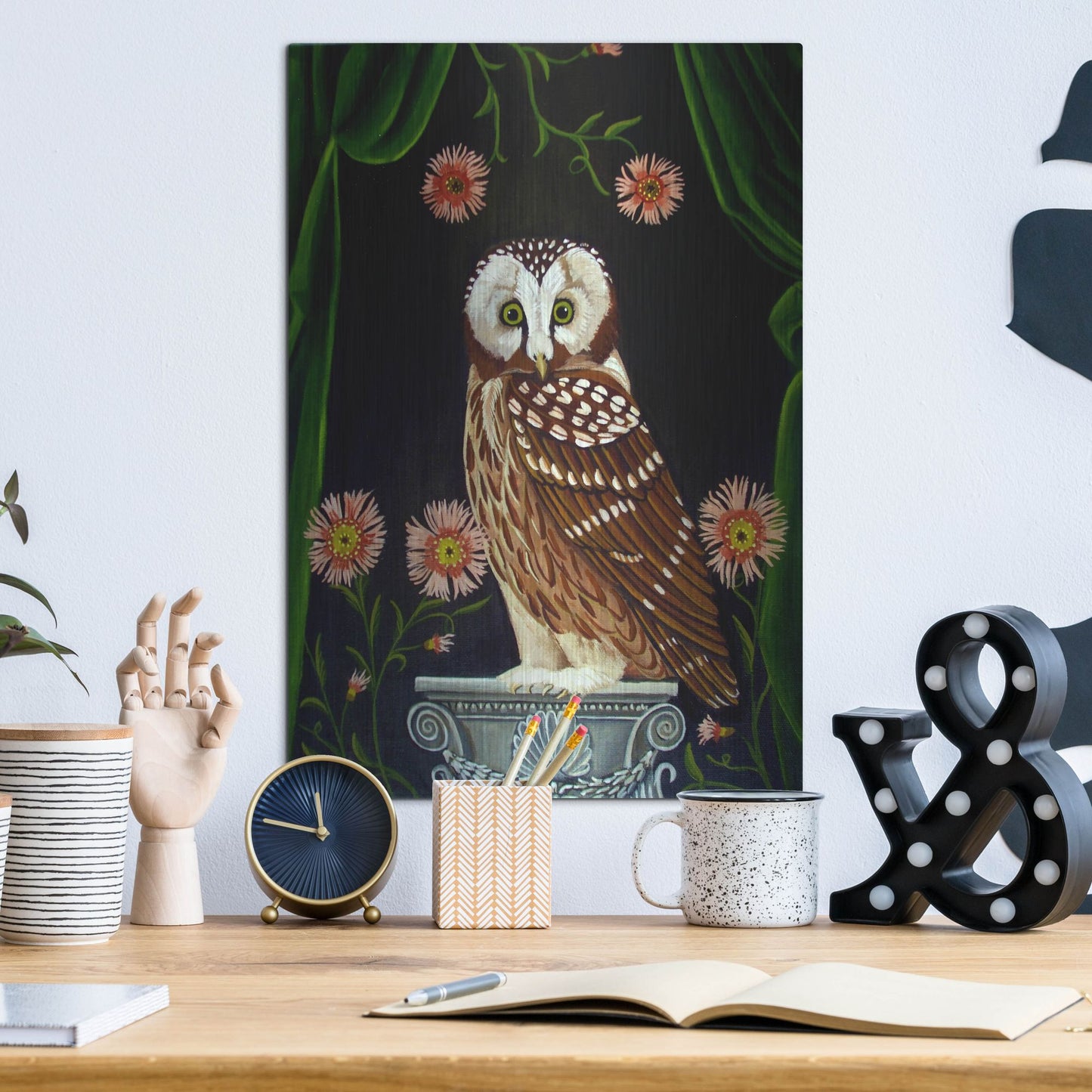 Luxe Metal Art 'Owl Guardian Print' by Catherine A Nolin, Metal Wall Art,12x16