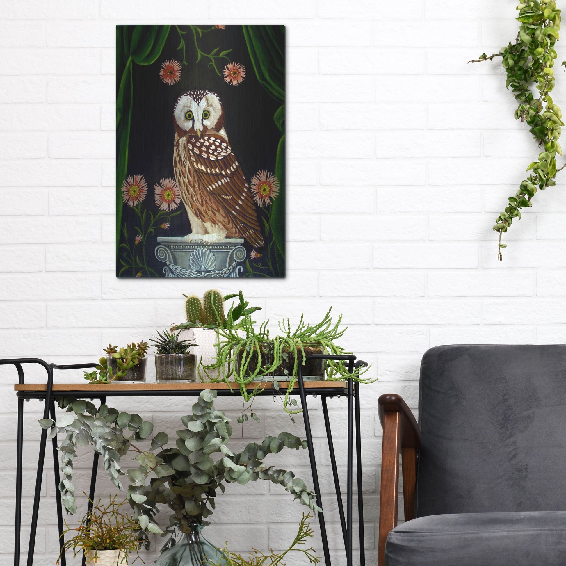 Luxe Metal Art 'Owl Guardian Print' by Catherine A Nolin, Metal Wall Art,12x16