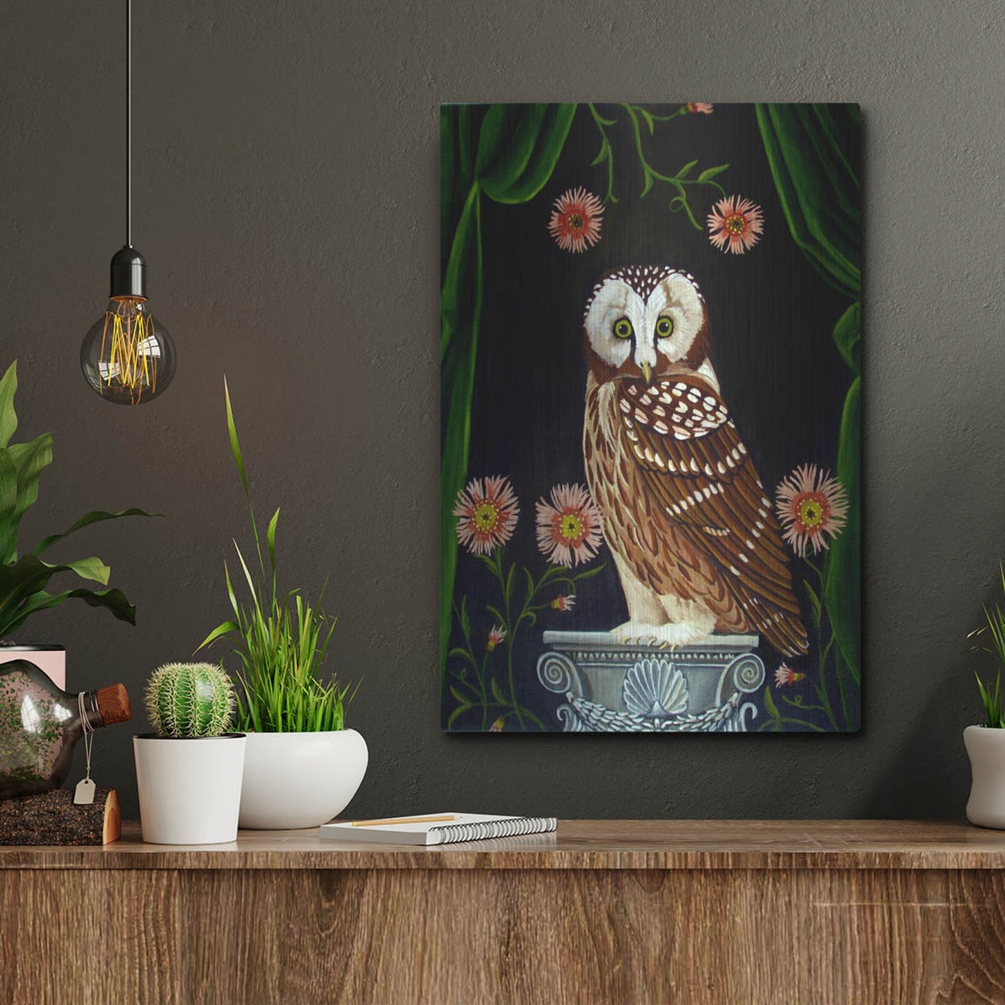 Luxe Metal Art 'Owl Guardian Print' by Catherine A Nolin, Metal Wall Art,12x16