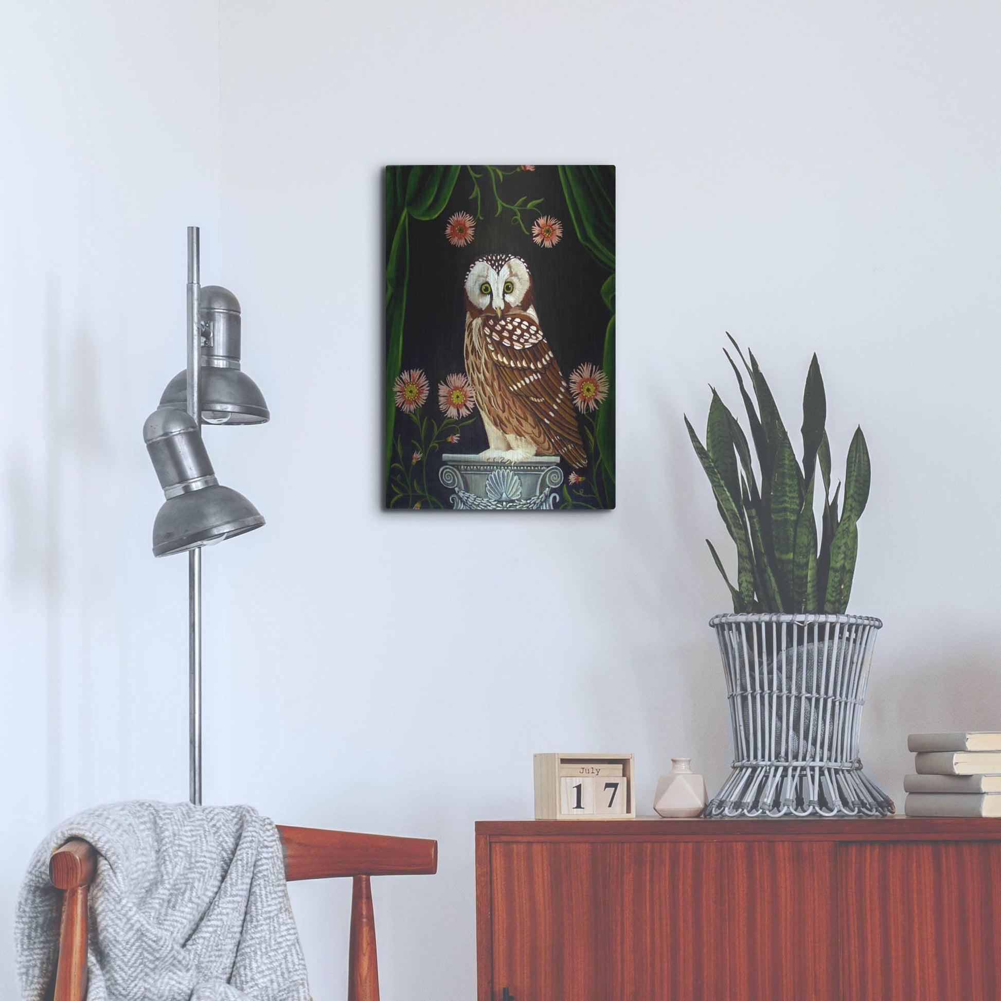 Luxe Metal Art 'Owl Guardian Print' by Catherine A Nolin, Metal Wall Art,16x24