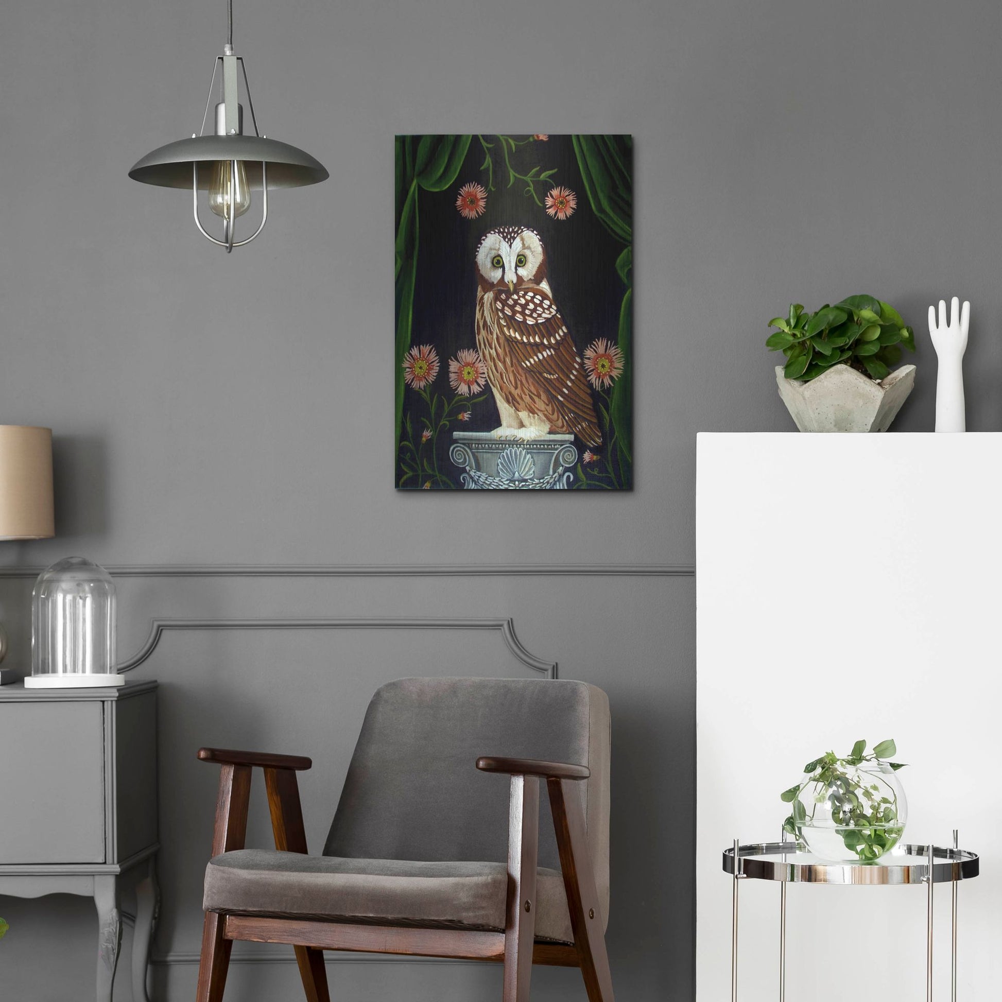 Luxe Metal Art 'Owl Guardian Print' by Catherine A Nolin, Metal Wall Art,16x24