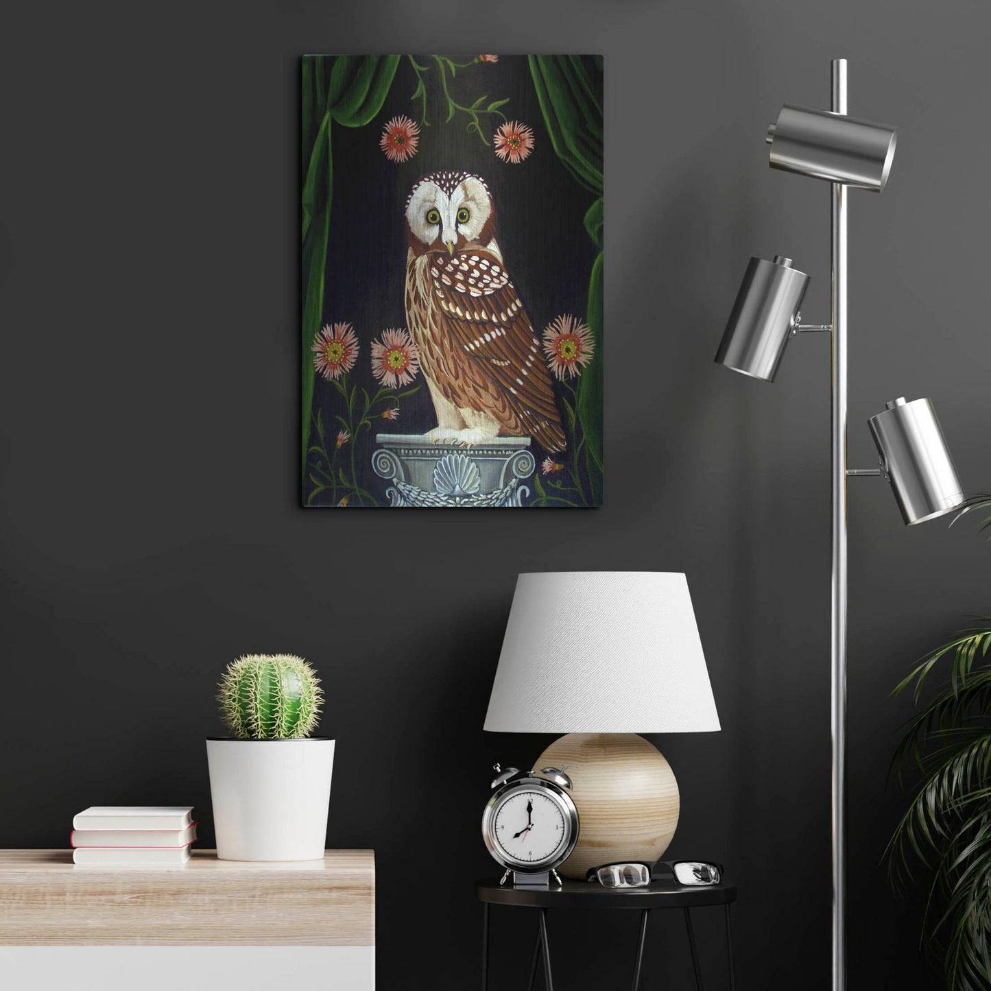 Luxe Metal Art 'Owl Guardian Print' by Catherine A Nolin, Metal Wall Art,16x24