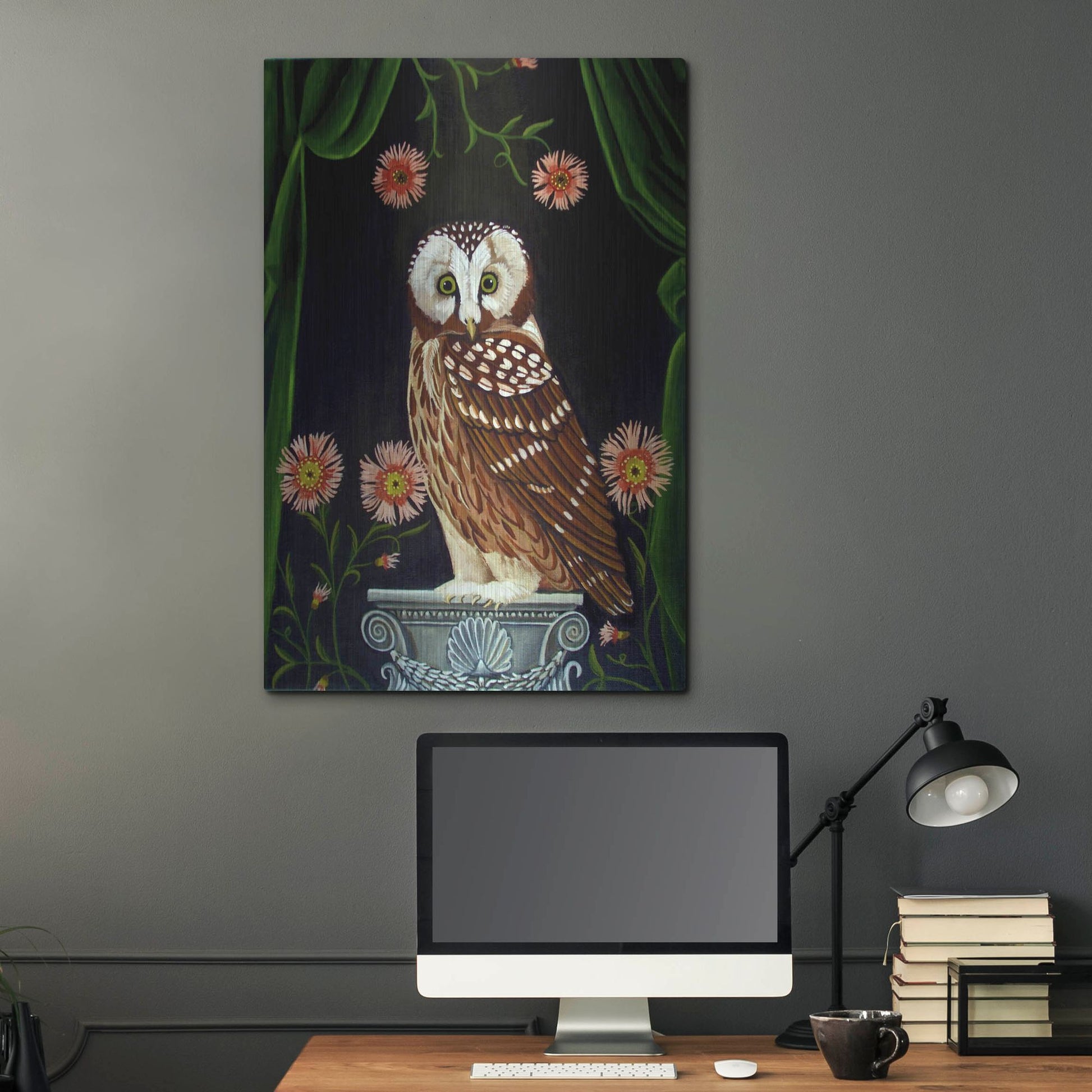 Luxe Metal Art 'Owl Guardian Print' by Catherine A Nolin, Metal Wall Art,24x36