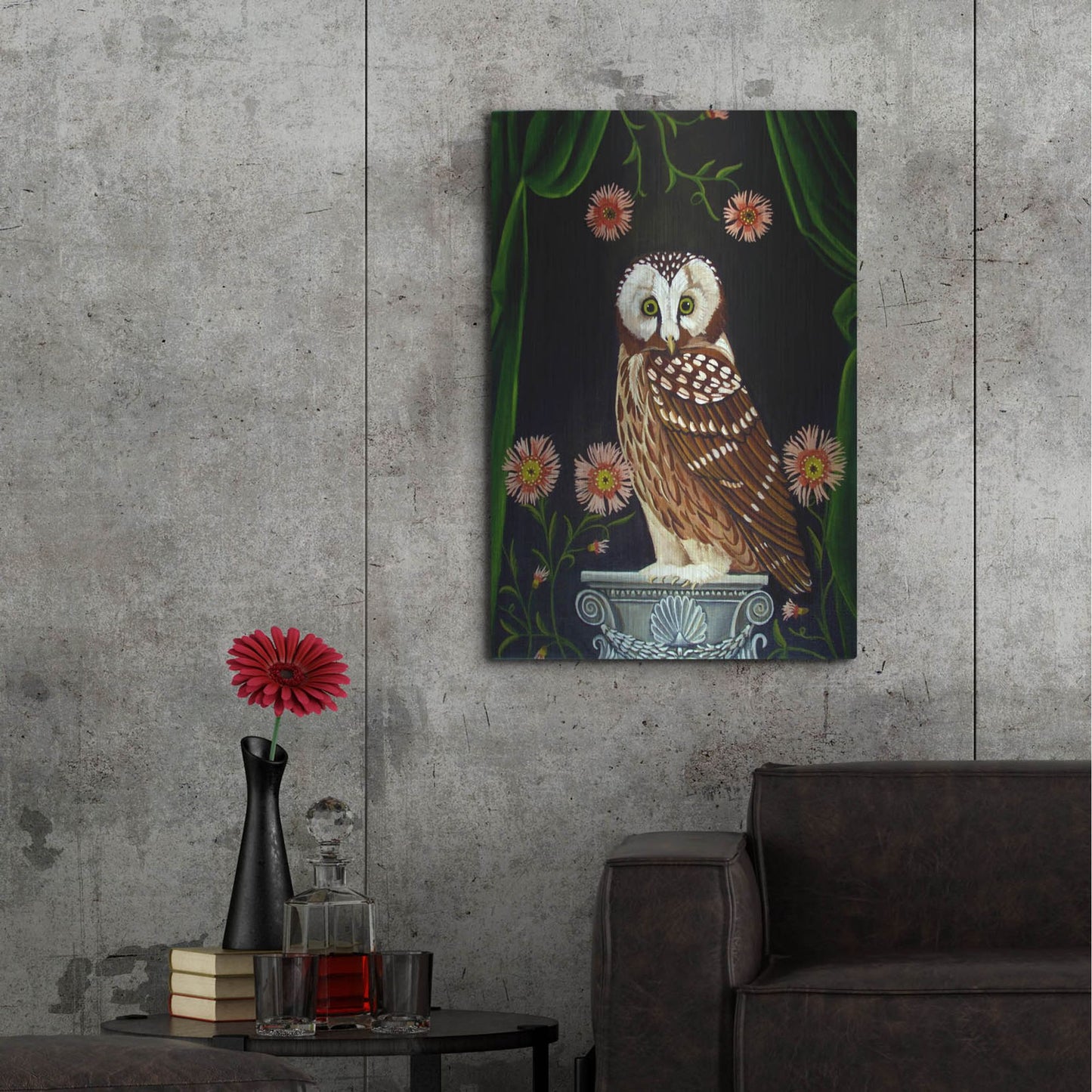 Luxe Metal Art 'Owl Guardian Print' by Catherine A Nolin, Metal Wall Art,24x36