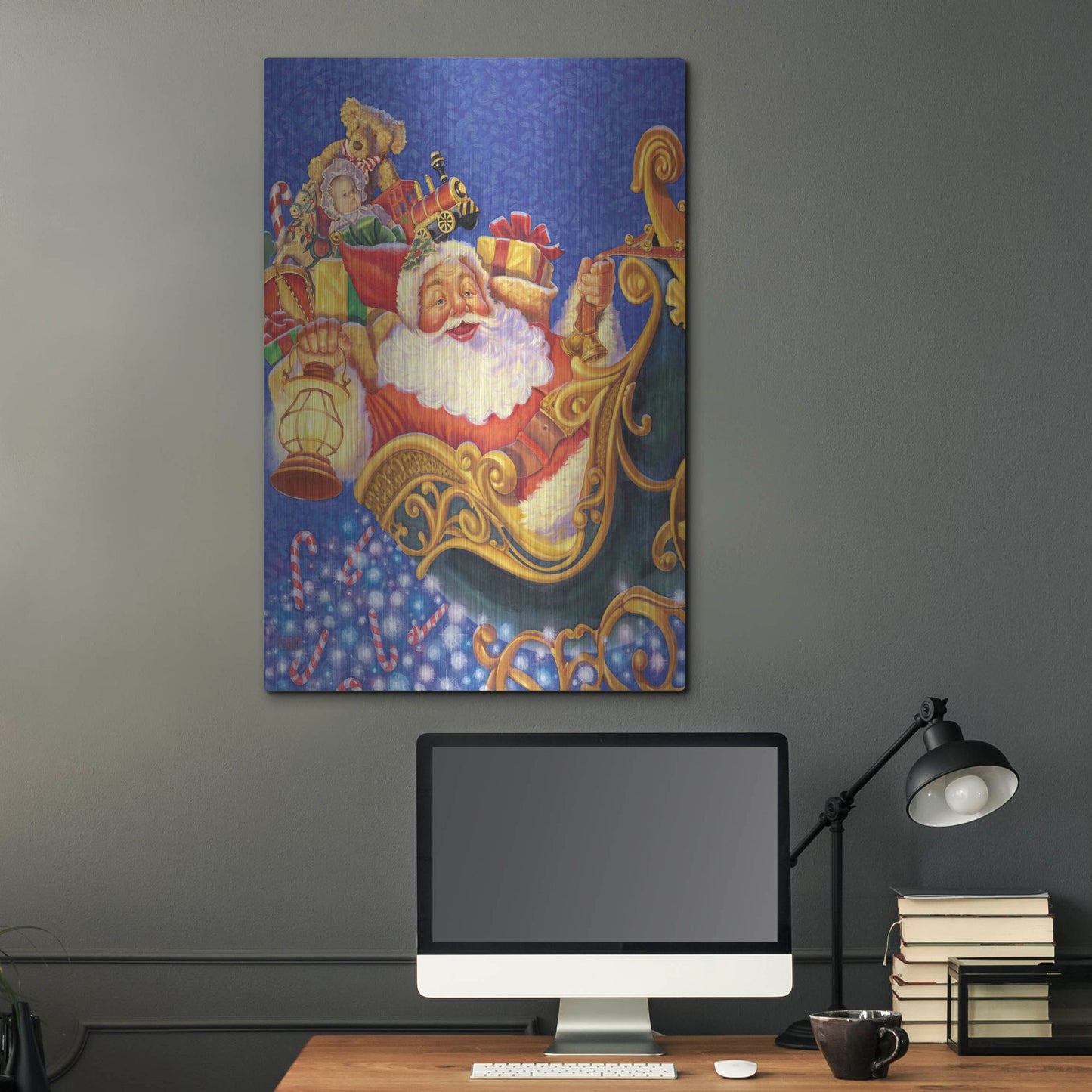 Luxe Metal Art 'Santa Sleigh Sparkles' by Christopher Nick, Metal Wall Art,24x36