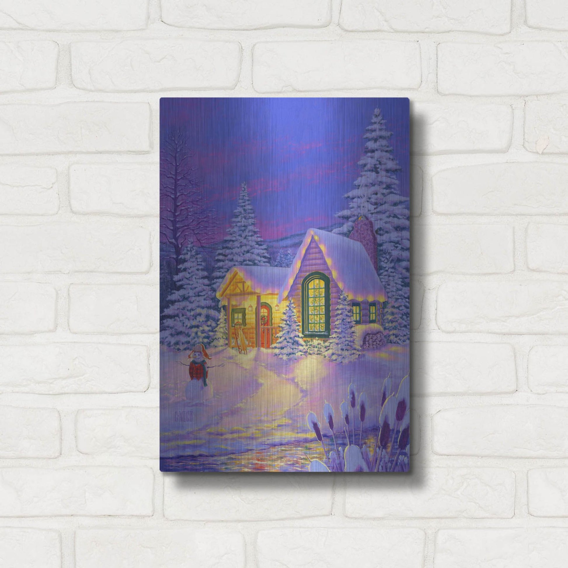 Luxe Metal Art 'Xmas Cabin' by Christopher Nick, Metal Wall Art,12x16