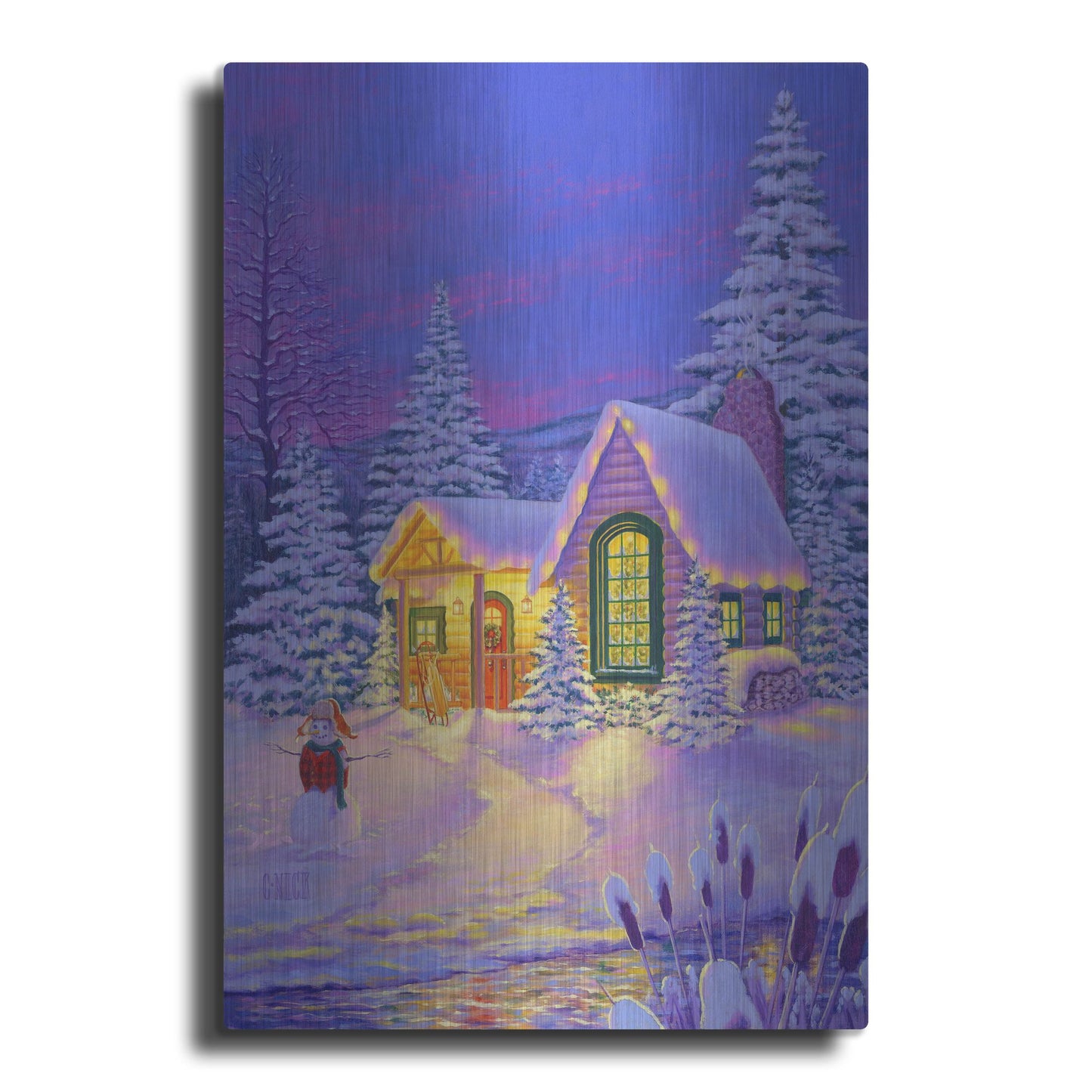 Luxe Metal Art 'Xmas Cabin' by Christopher Nick, Metal Wall Art