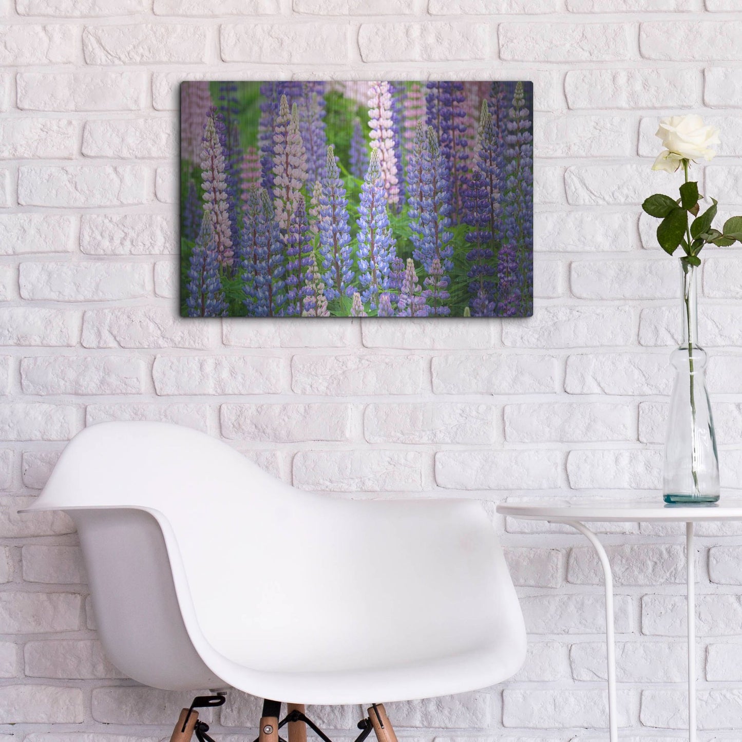 Luxe Metal Art 'Blue Pink Lupine Field' by Cora Niele, Metal Wall Art,24x16