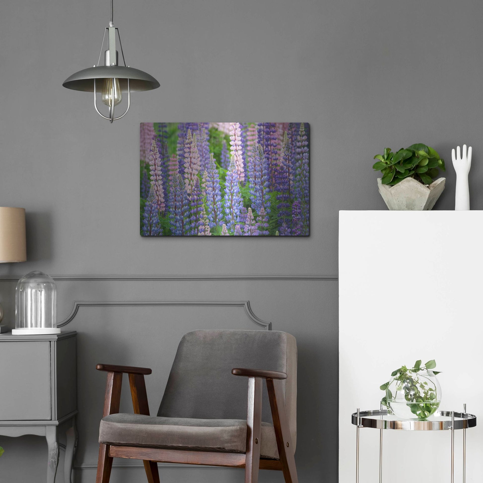 Luxe Metal Art 'Blue Pink Lupine Field' by Cora Niele, Metal Wall Art,24x16