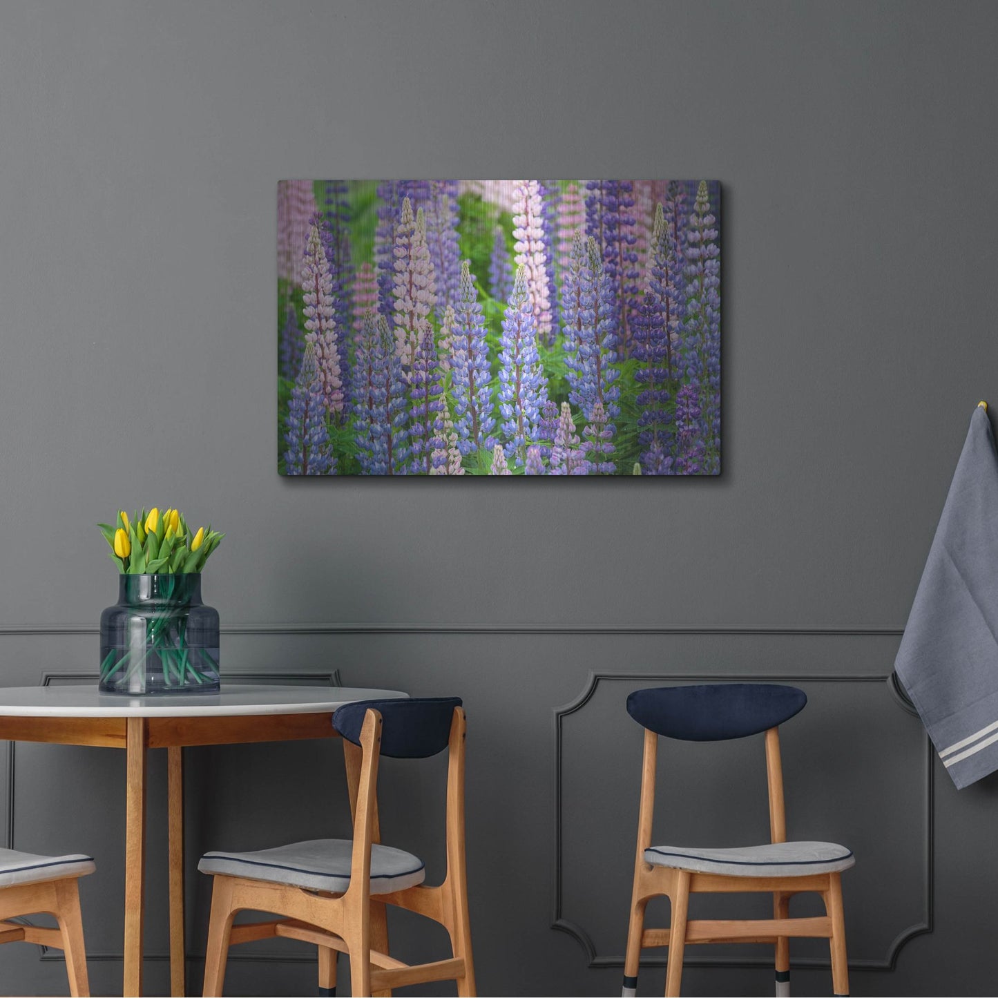 Luxe Metal Art 'Blue Pink Lupine Field' by Cora Niele, Metal Wall Art,36x24