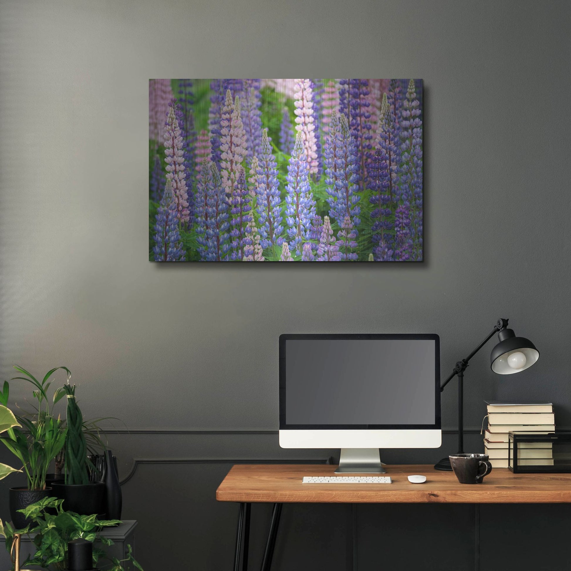 Luxe Metal Art 'Blue Pink Lupine Field' by Cora Niele, Metal Wall Art,36x24