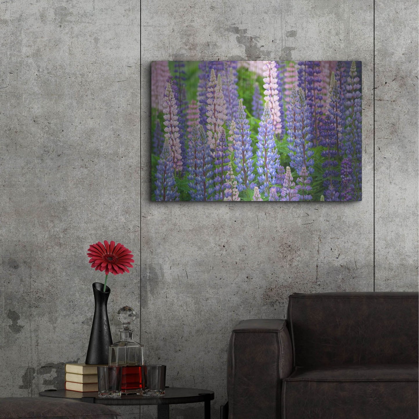 Luxe Metal Art 'Blue Pink Lupine Field' by Cora Niele, Metal Wall Art,36x24