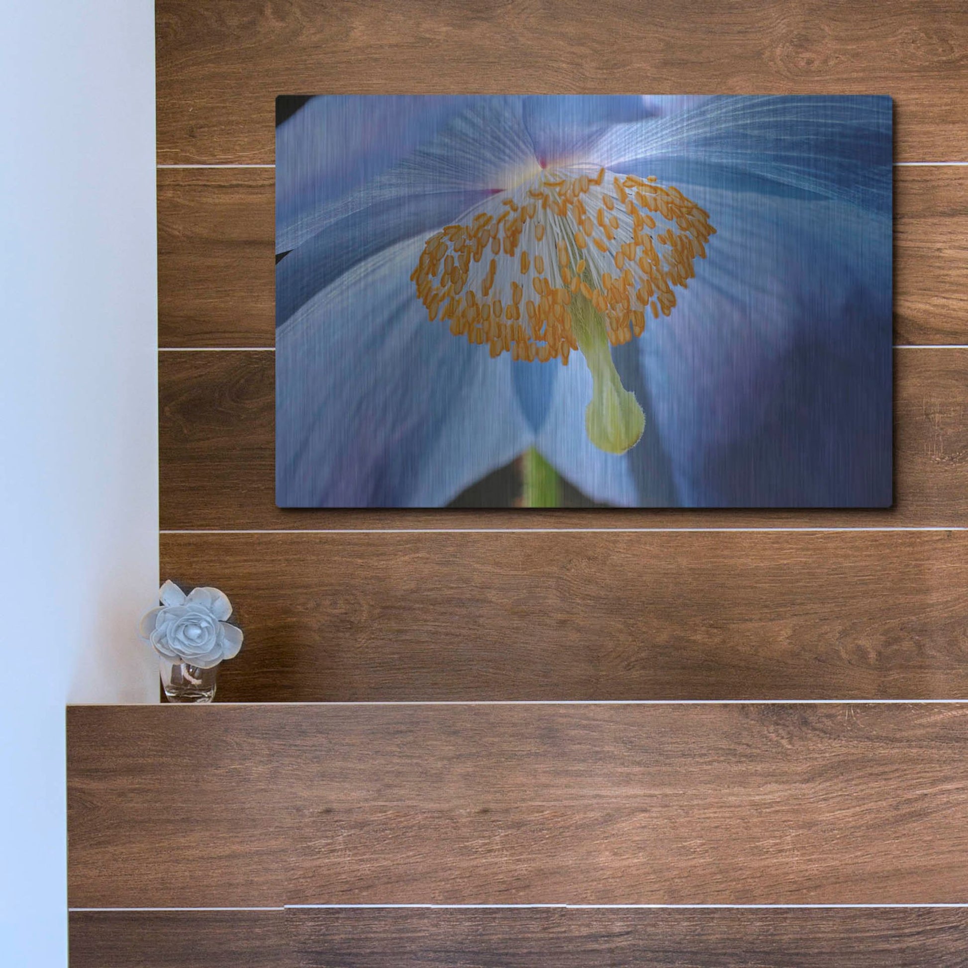 Luxe Metal Art 'Blue Poppy' by Cora Niele, Metal Wall Art,16x12