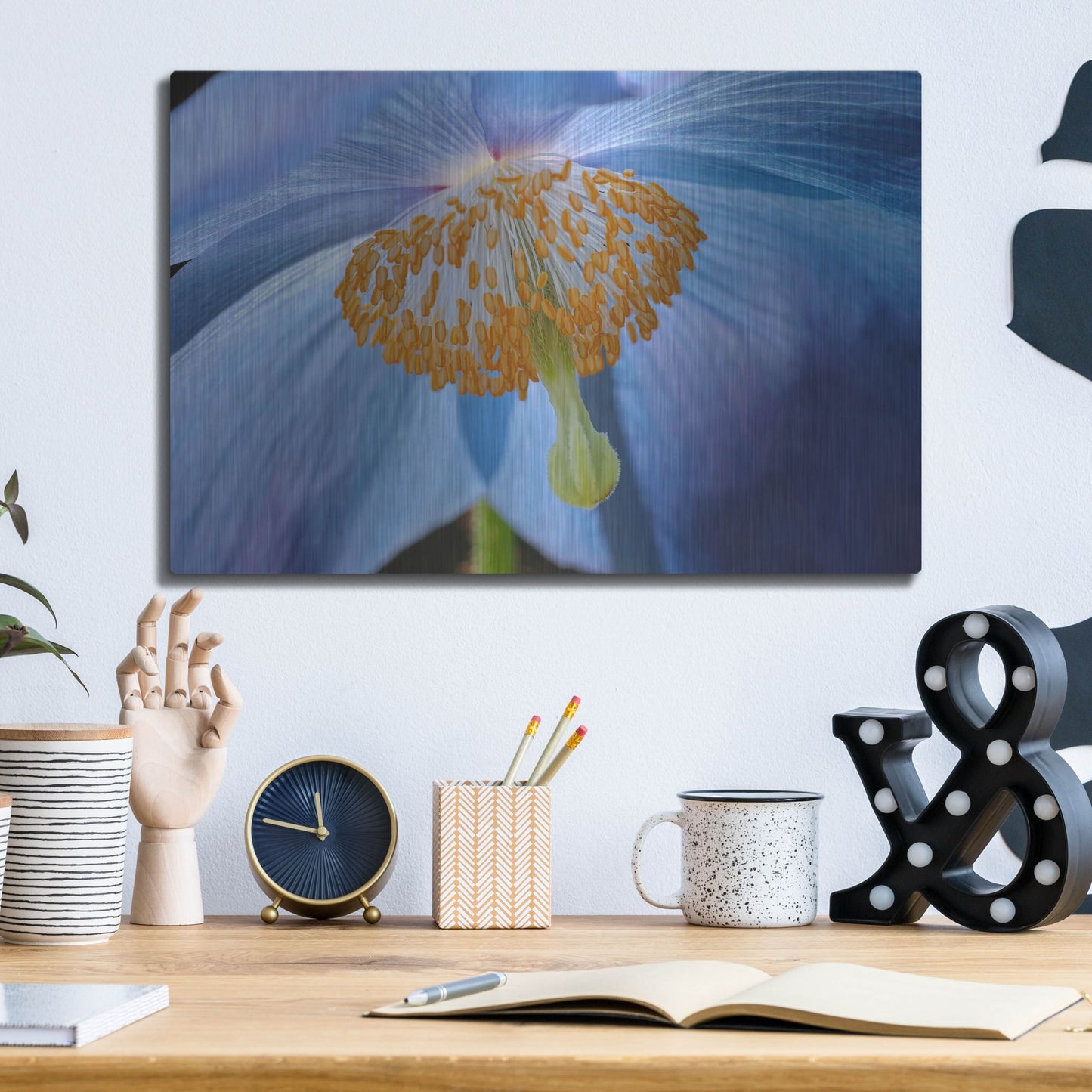 Luxe Metal Art 'Blue Poppy' by Cora Niele, Metal Wall Art,16x12