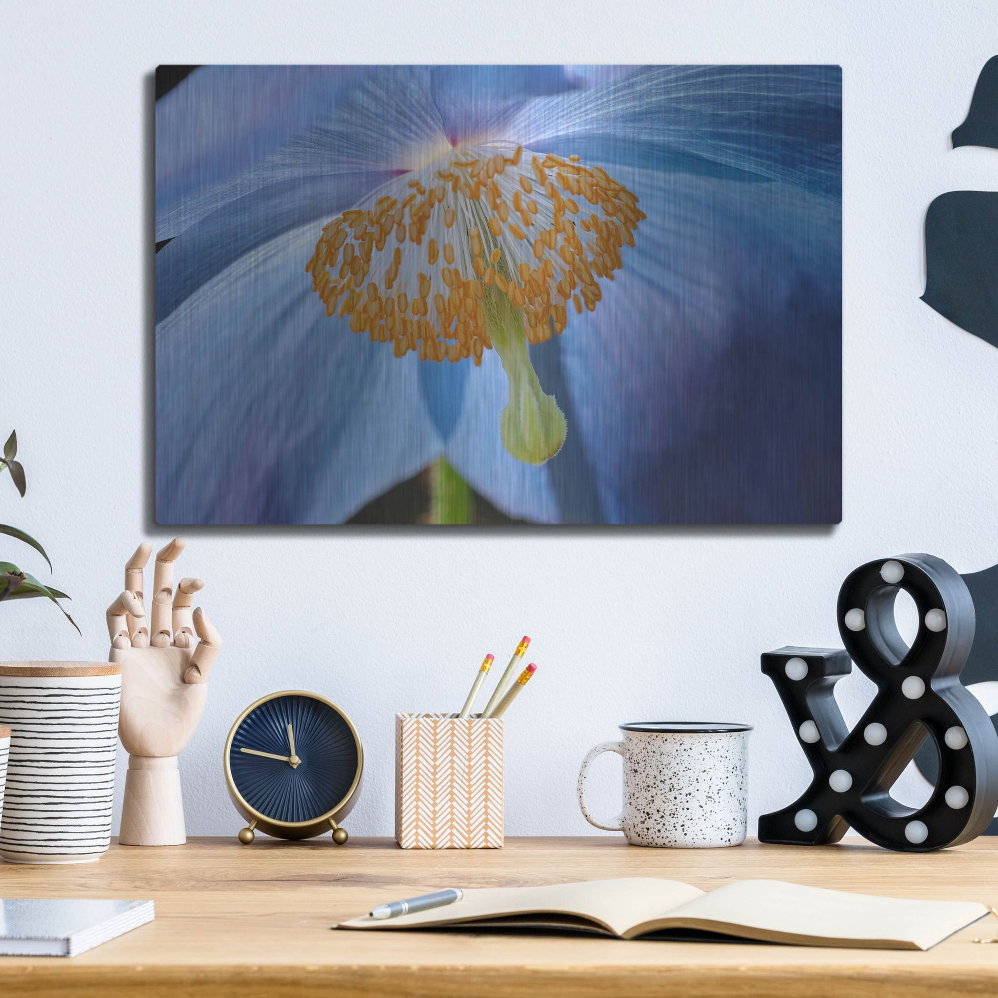 Luxe Metal Art 'Blue Poppy' by Cora Niele, Metal Wall Art,16x12