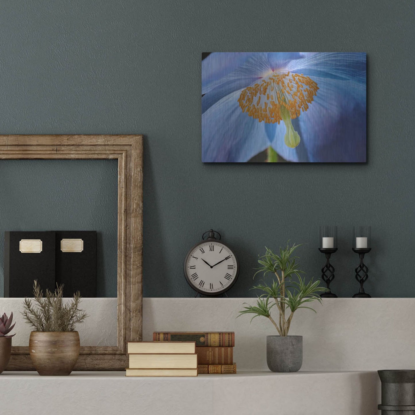 Luxe Metal Art 'Blue Poppy' by Cora Niele, Metal Wall Art,16x12