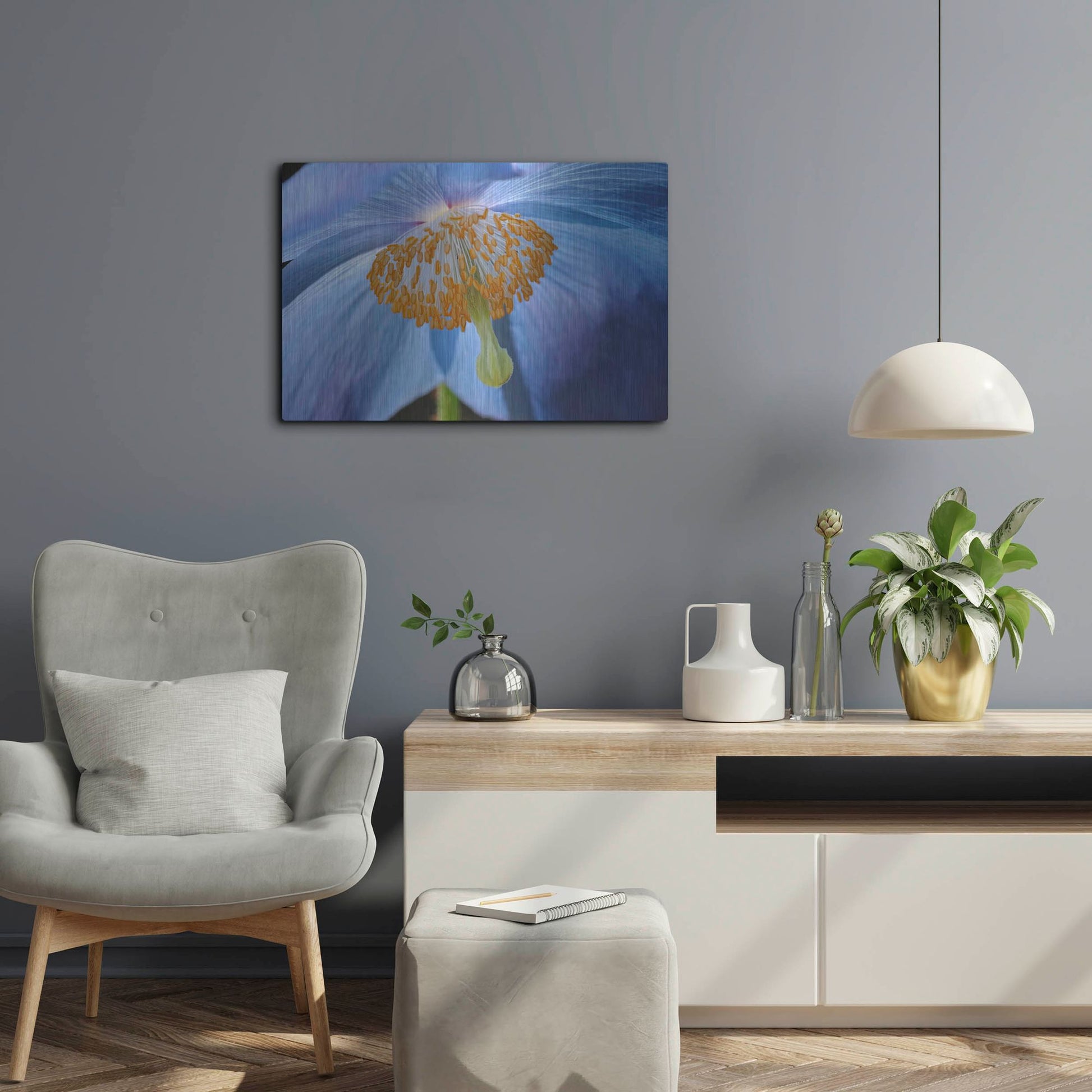 Luxe Metal Art 'Blue Poppy' by Cora Niele, Metal Wall Art,24x16