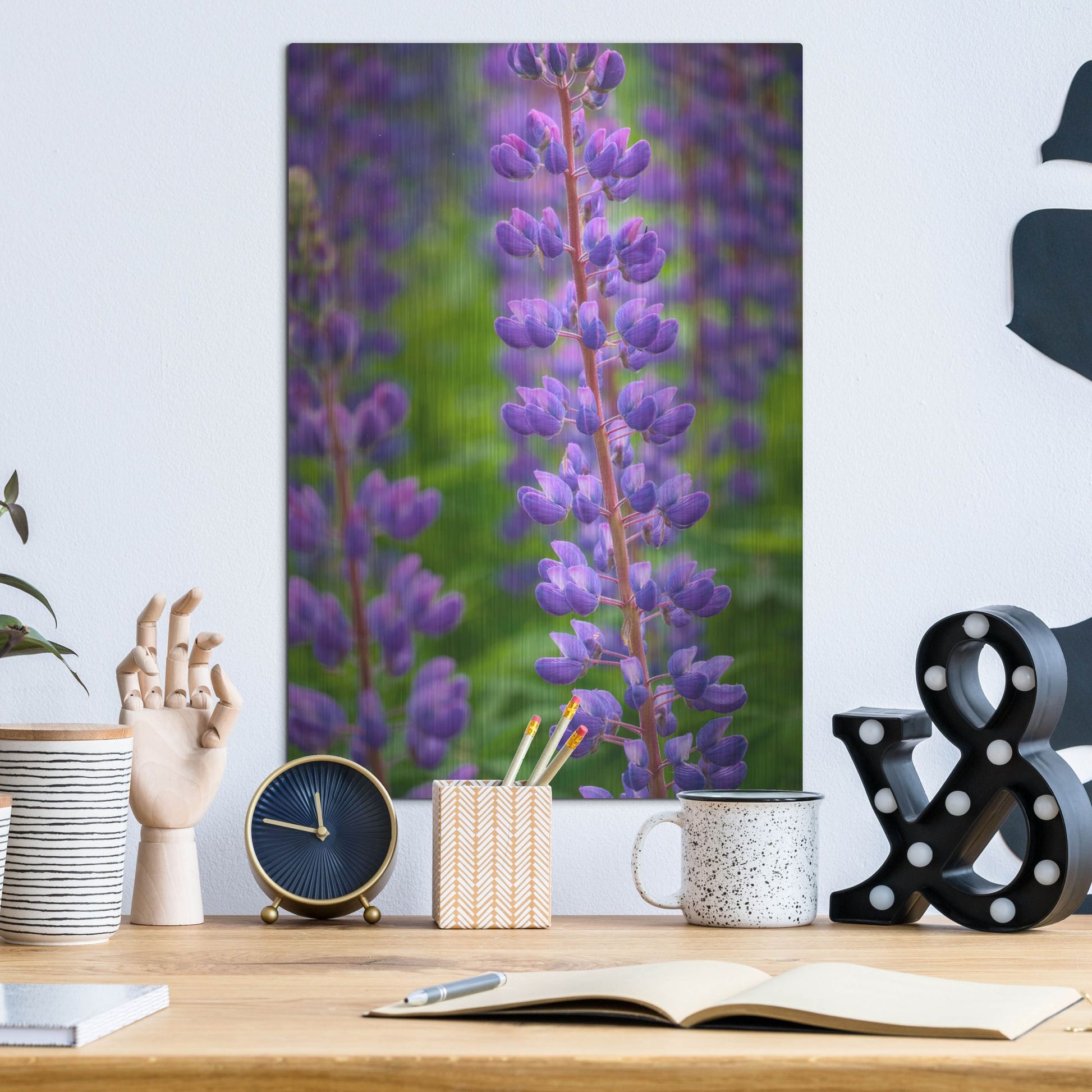 Luxe Metal Art 'Blue Violet Lupine Flower' by Cora Niele, Metal Wall Art,12x16