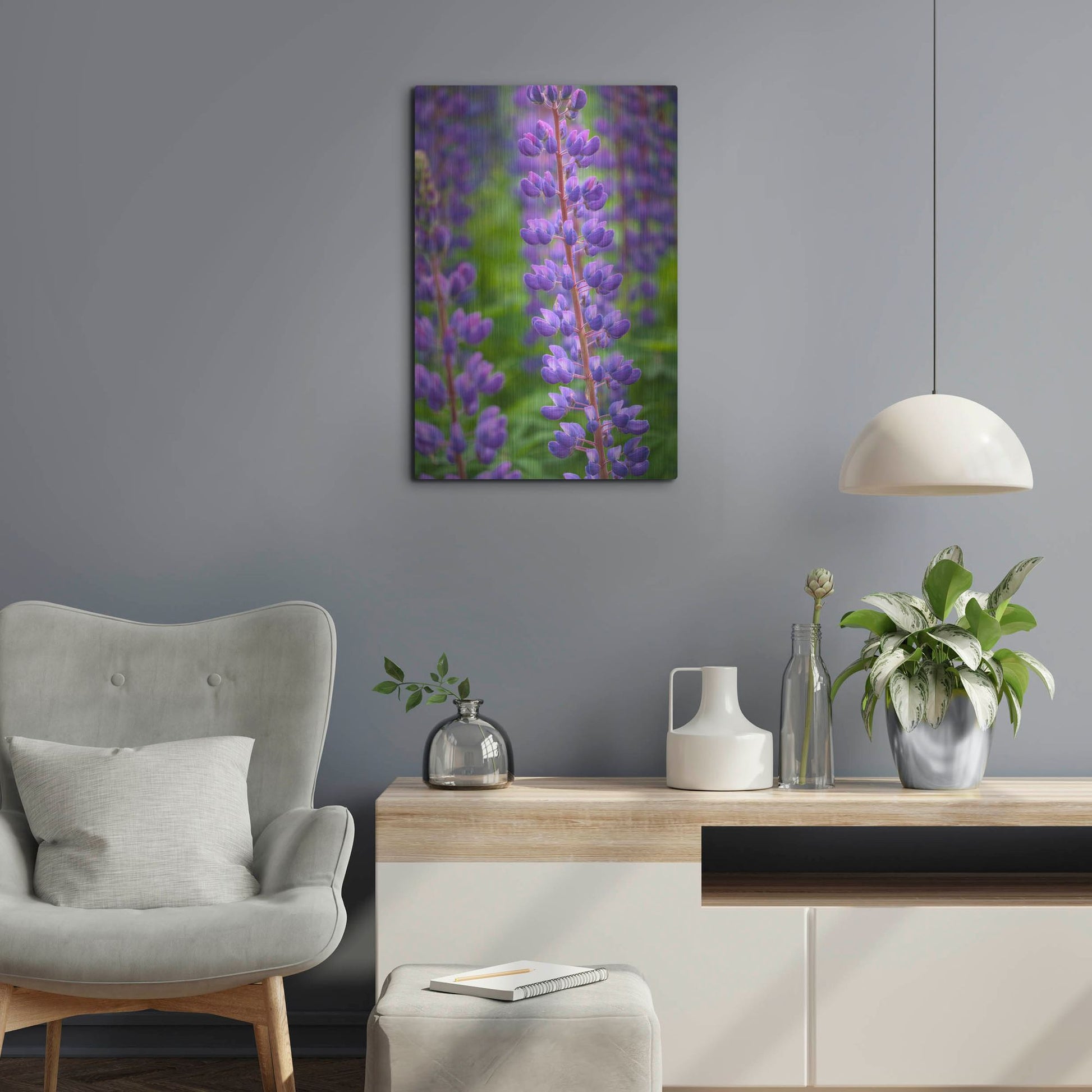 Luxe Metal Art 'Blue Violet Lupine Flower' by Cora Niele, Metal Wall Art,16x24