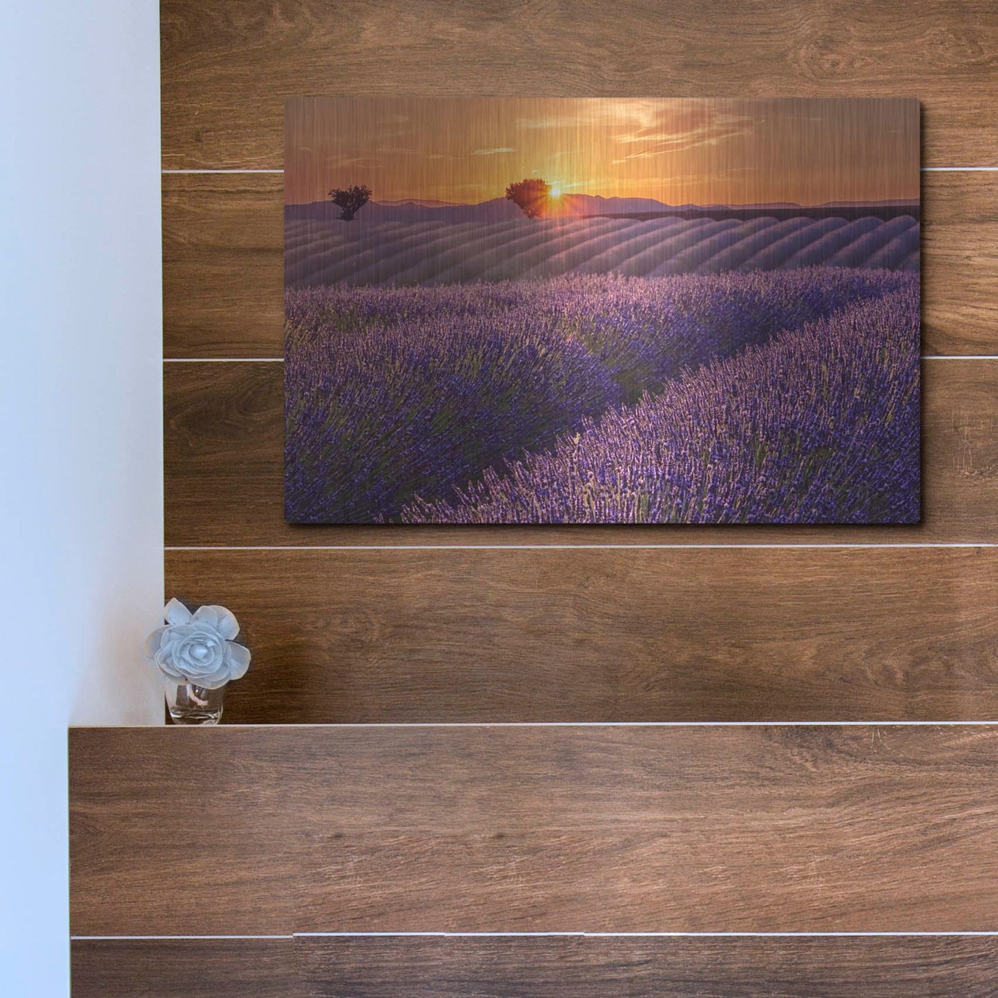 Luxe Metal Art 'Lavender Field at Sunset' by Cora Niele, Metal Wall Art,16x12