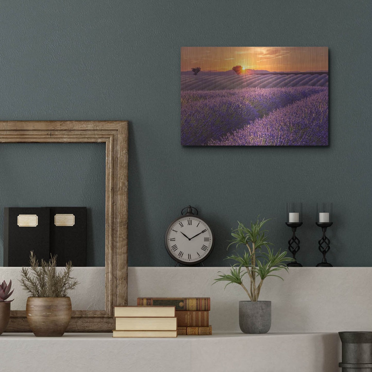 Luxe Metal Art 'Lavender Field at Sunset' by Cora Niele, Metal Wall Art,16x12