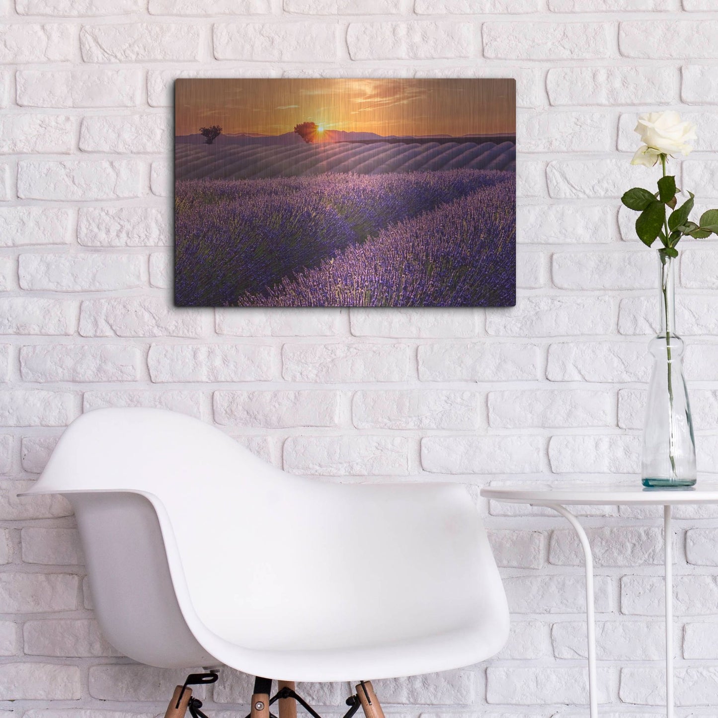 Luxe Metal Art 'Lavender Field at Sunset' by Cora Niele, Metal Wall Art,24x16