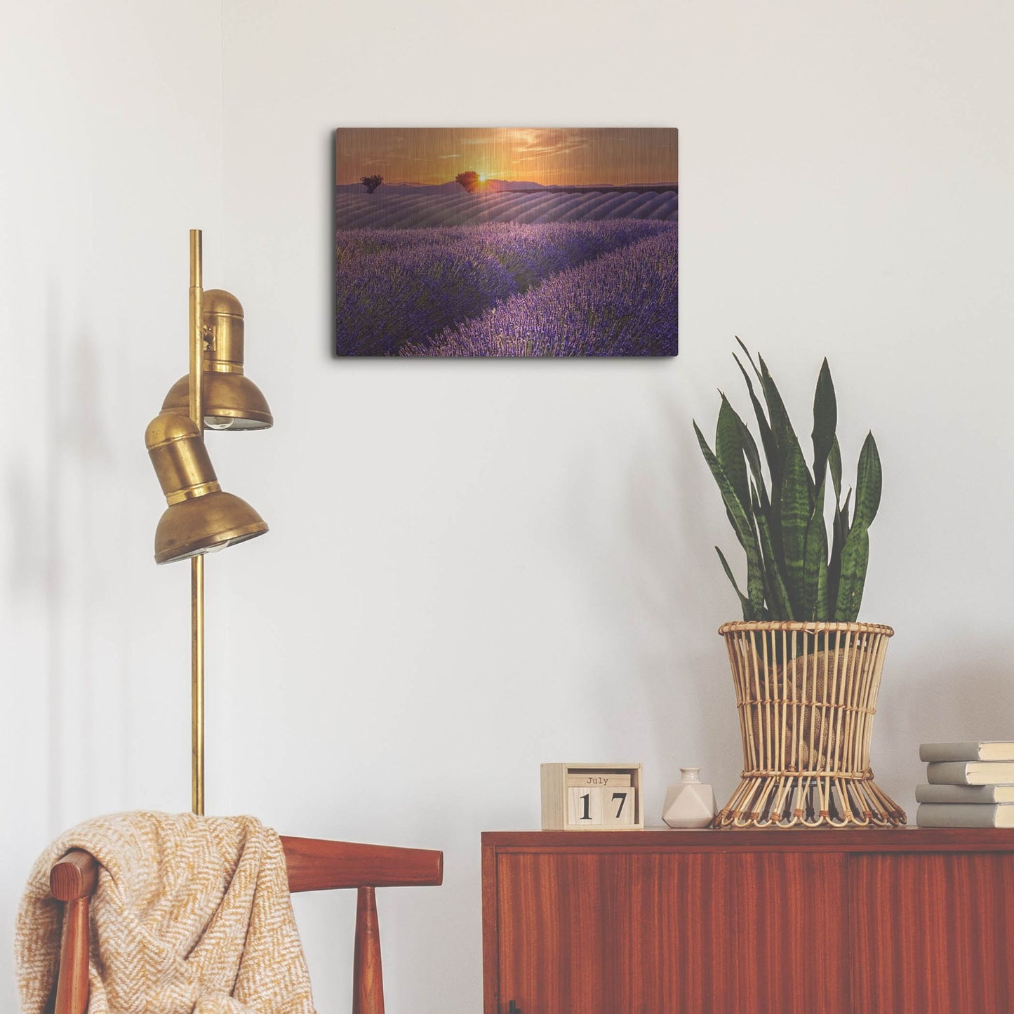 Luxe Metal Art 'Lavender Field at Sunset' by Cora Niele, Metal Wall Art,24x16