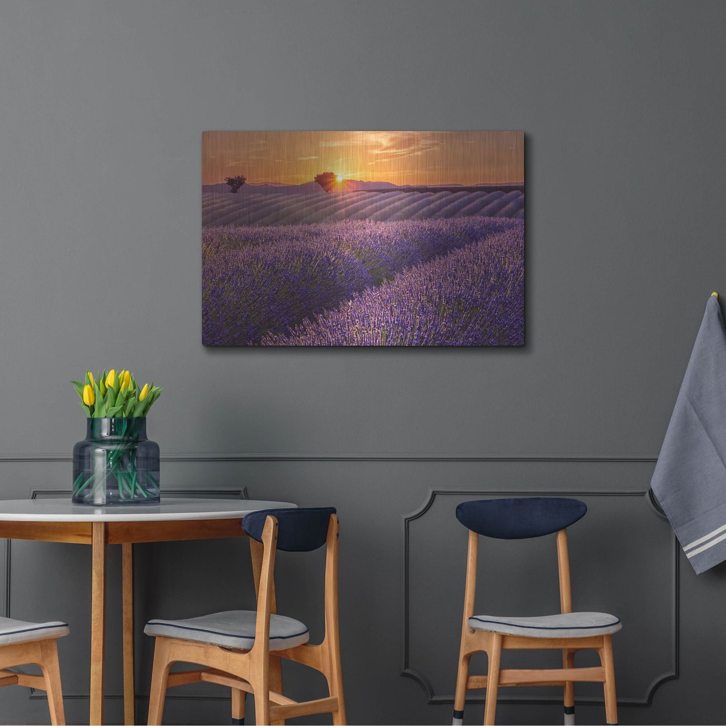 Luxe Metal Art 'Lavender Field at Sunset' by Cora Niele, Metal Wall Art,36x24