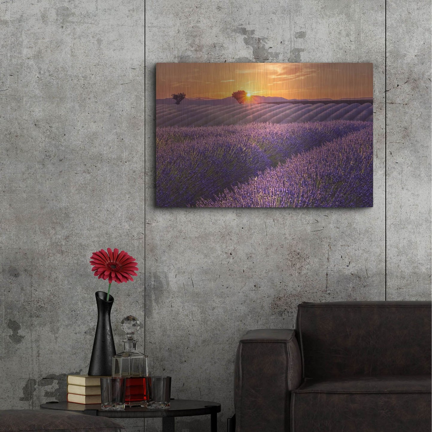 Luxe Metal Art 'Lavender Field at Sunset' by Cora Niele, Metal Wall Art,36x24