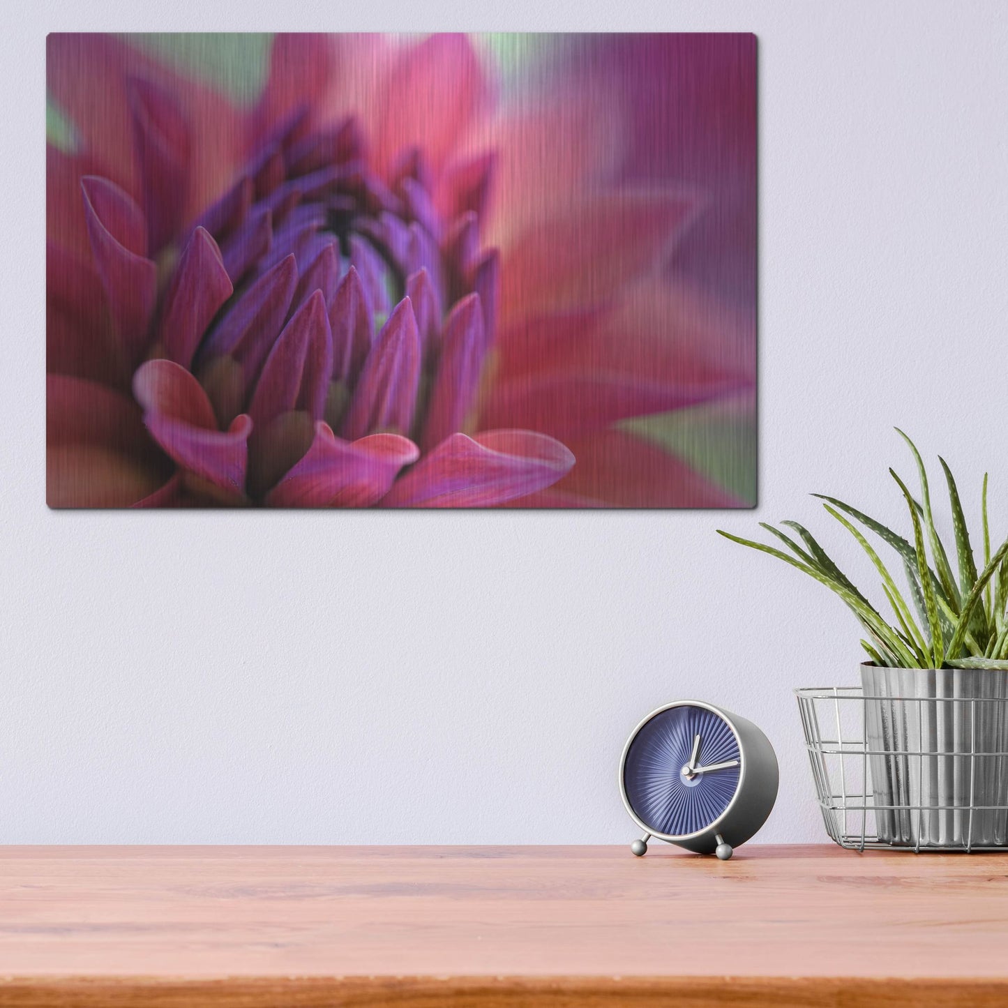 Luxe Metal Art 'Dahlia Centre Pink Purple' by Cora Niele, Metal Wall Art,16x12