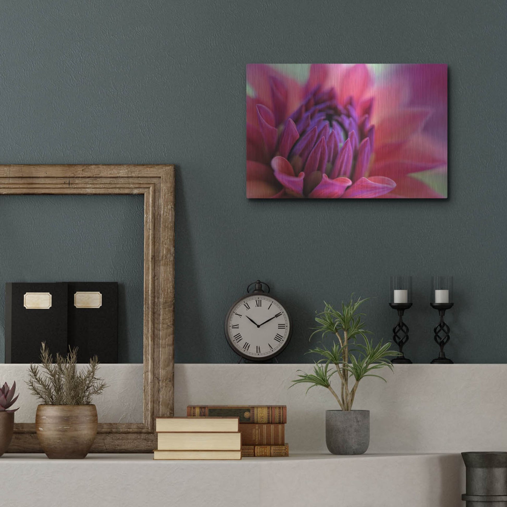 Luxe Metal Art 'Dahlia Centre Pink Purple' by Cora Niele, Metal Wall Art,16x12