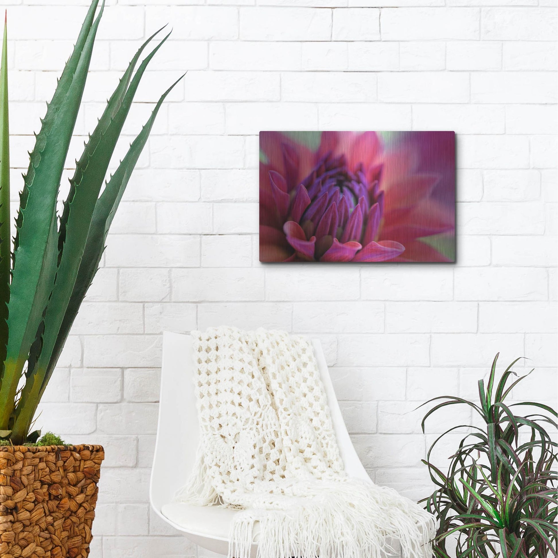 Luxe Metal Art 'Dahlia Centre Pink Purple' by Cora Niele, Metal Wall Art,16x12