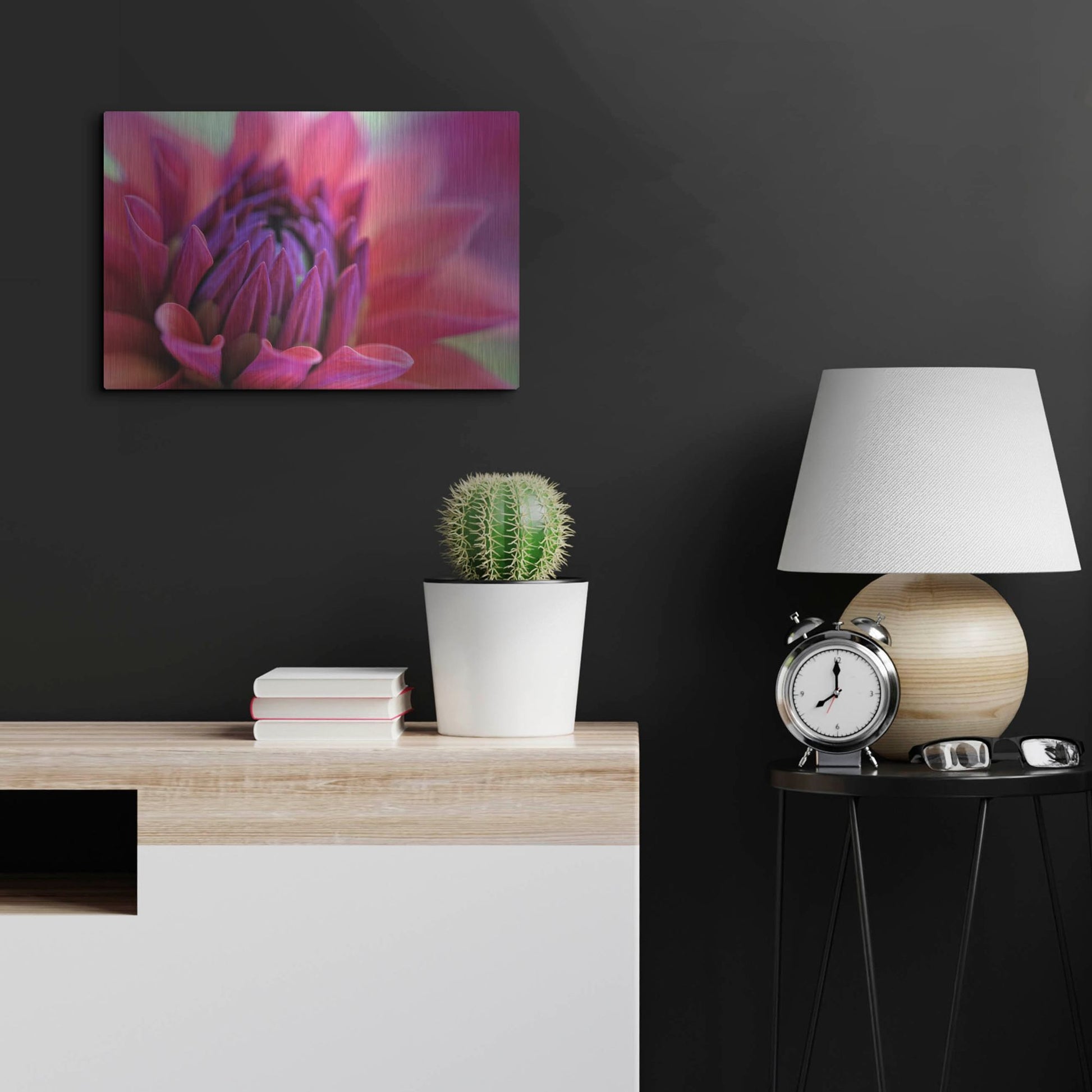 Luxe Metal Art 'Dahlia Centre Pink Purple' by Cora Niele, Metal Wall Art,24x16