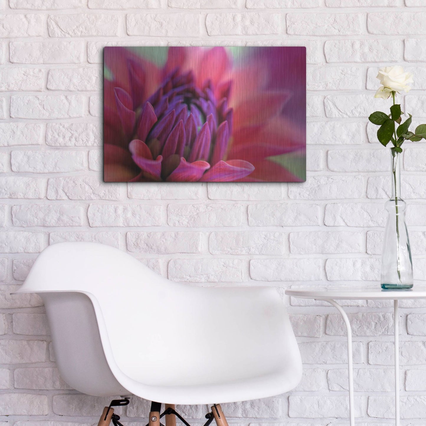 Luxe Metal Art 'Dahlia Centre Pink Purple' by Cora Niele, Metal Wall Art,24x16