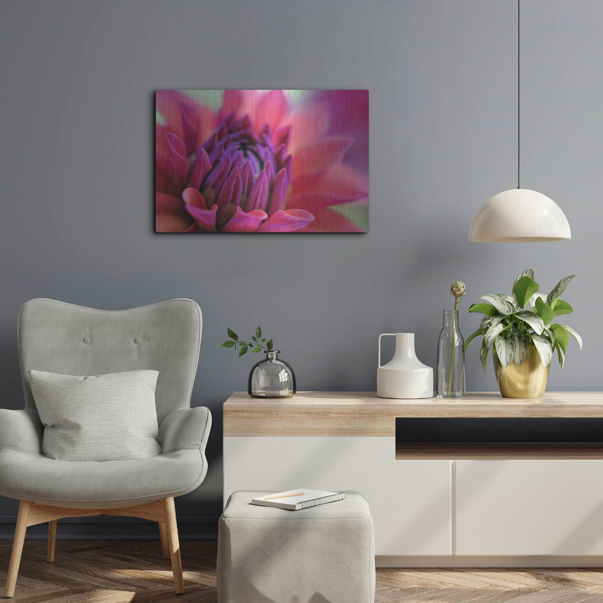 Luxe Metal Art 'Dahlia Centre Pink Purple' by Cora Niele, Metal Wall Art,24x16
